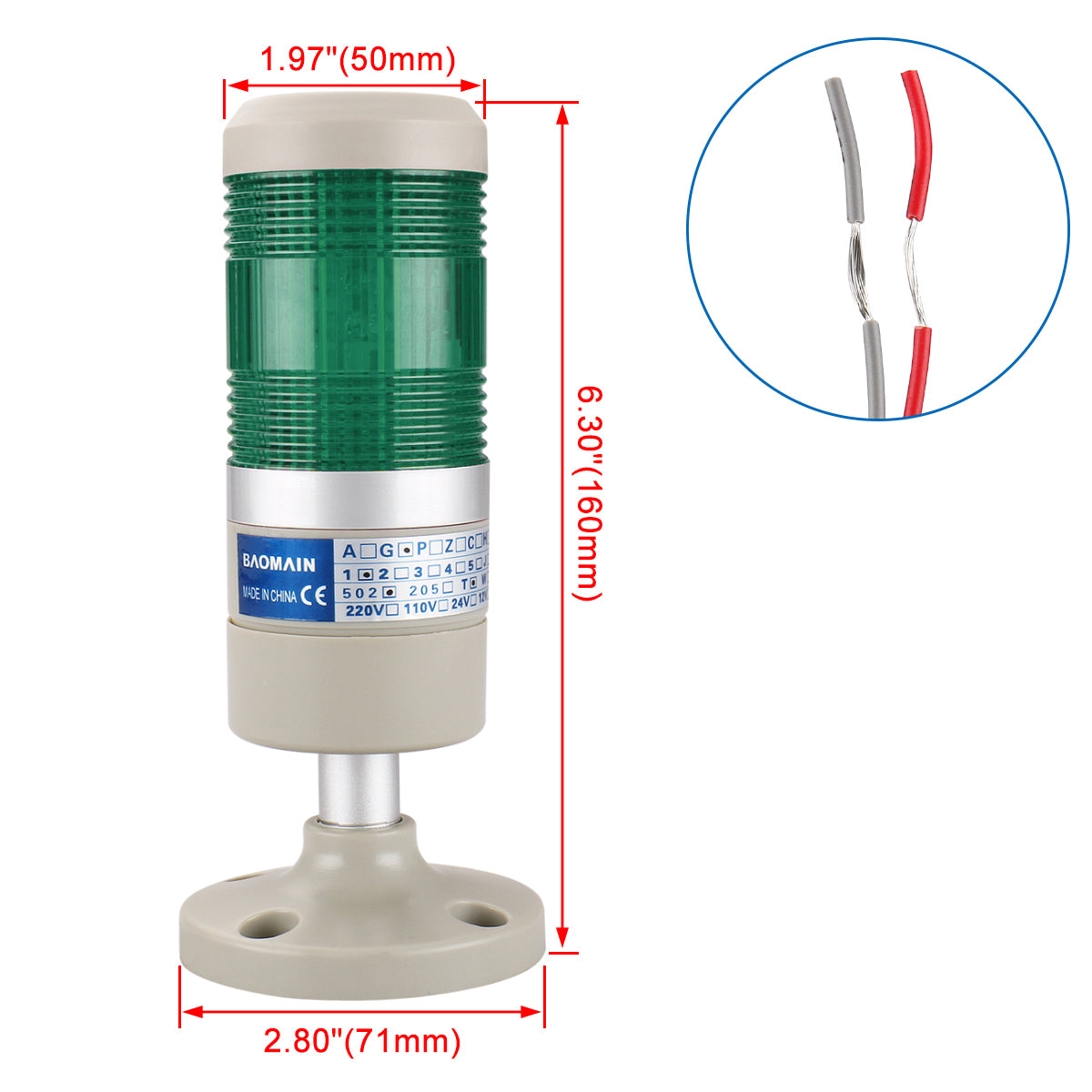 Industrial Signal Light Column LED Alarm Round Tower Light Indicator Continuous Light Warning Light Green LGP-502T