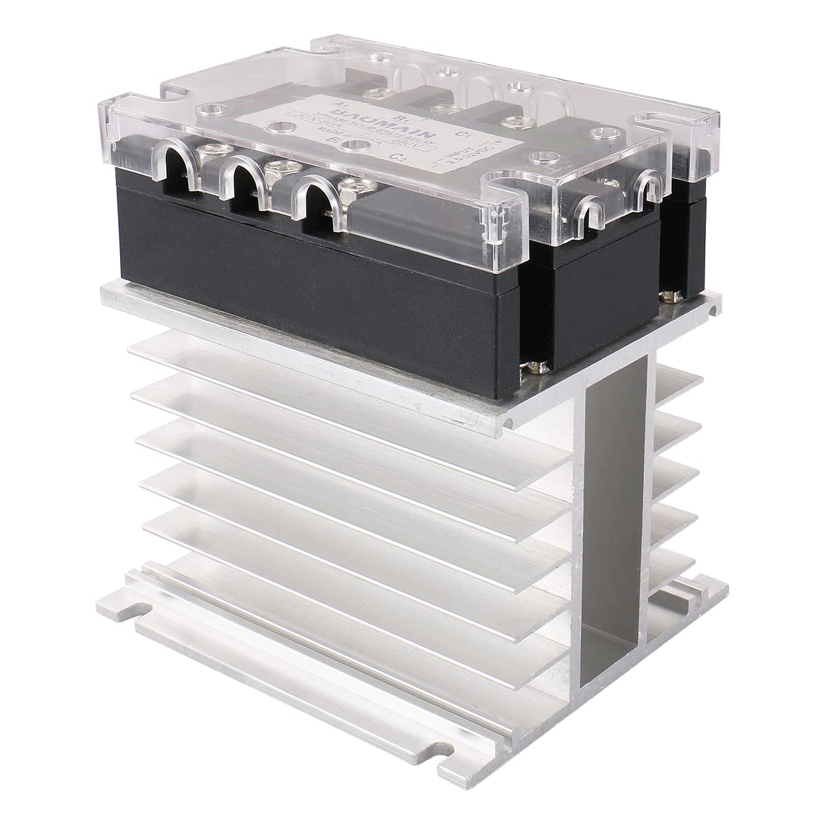 Baomain 3-Phasen-Halbleiterrelais JGX-3380A 4-32 VDC Eingang 480 VAC 80 Ampere Ausgang DC/AC mit Kühlkörper