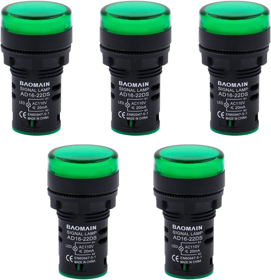 Baomain LED Kontrollleuchte Pilot Signallampe AD16-22DS Grün/Gelb/Rot/Blau/Weiß