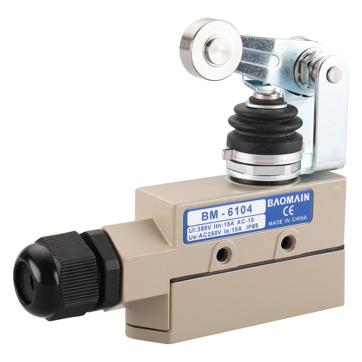 Baomain Rollenrad-Armkopf-Reset, versiegelter Mikroschalter TZ-6104, Rollenstößel, 15 A/250 VAC, IP65, wasserdicht