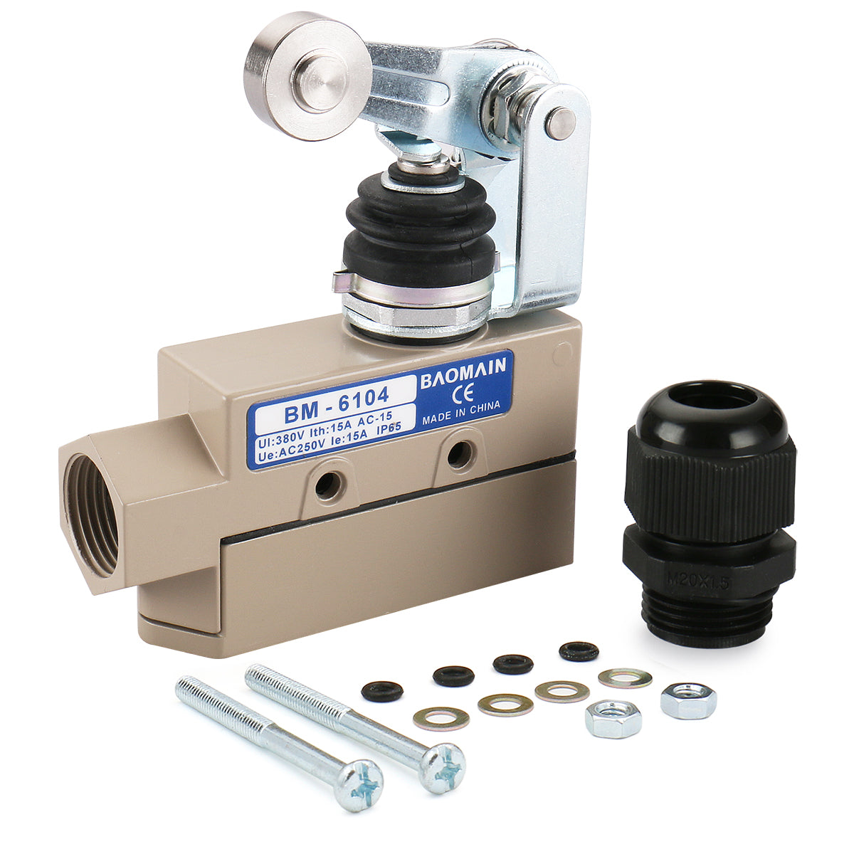 Baomain Rollenrad-Armkopf-Reset, versiegelter Mikroschalter TZ-6104, Rollenstößel, 15 A/250 VAC, IP65, wasserdicht