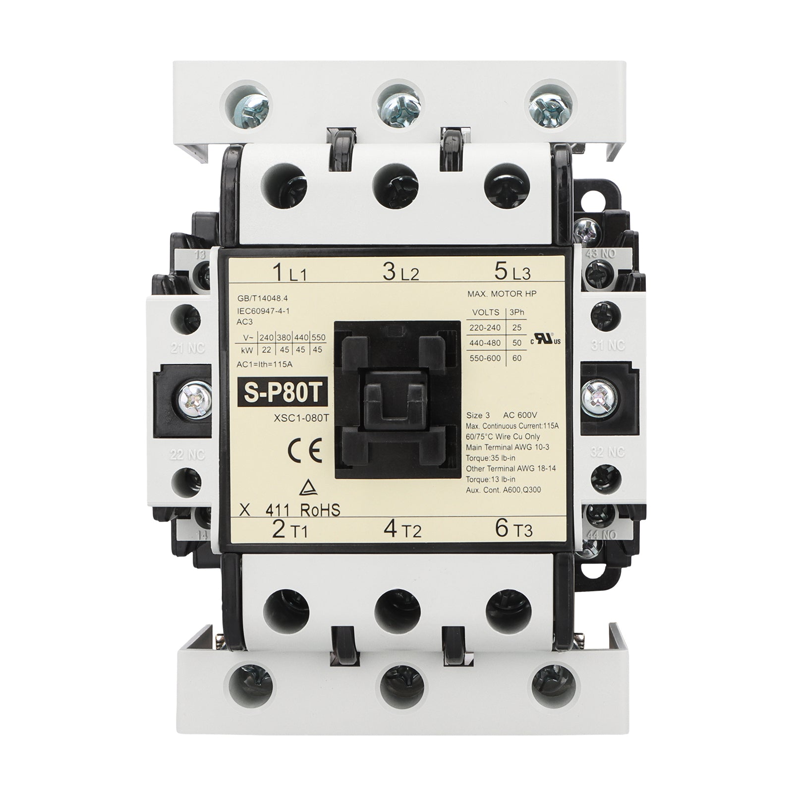 Baomain AC Magnetic Contactor S-P80T Coil 200V-220VAC 50-60Hz,  UL RoHs CE TÜV