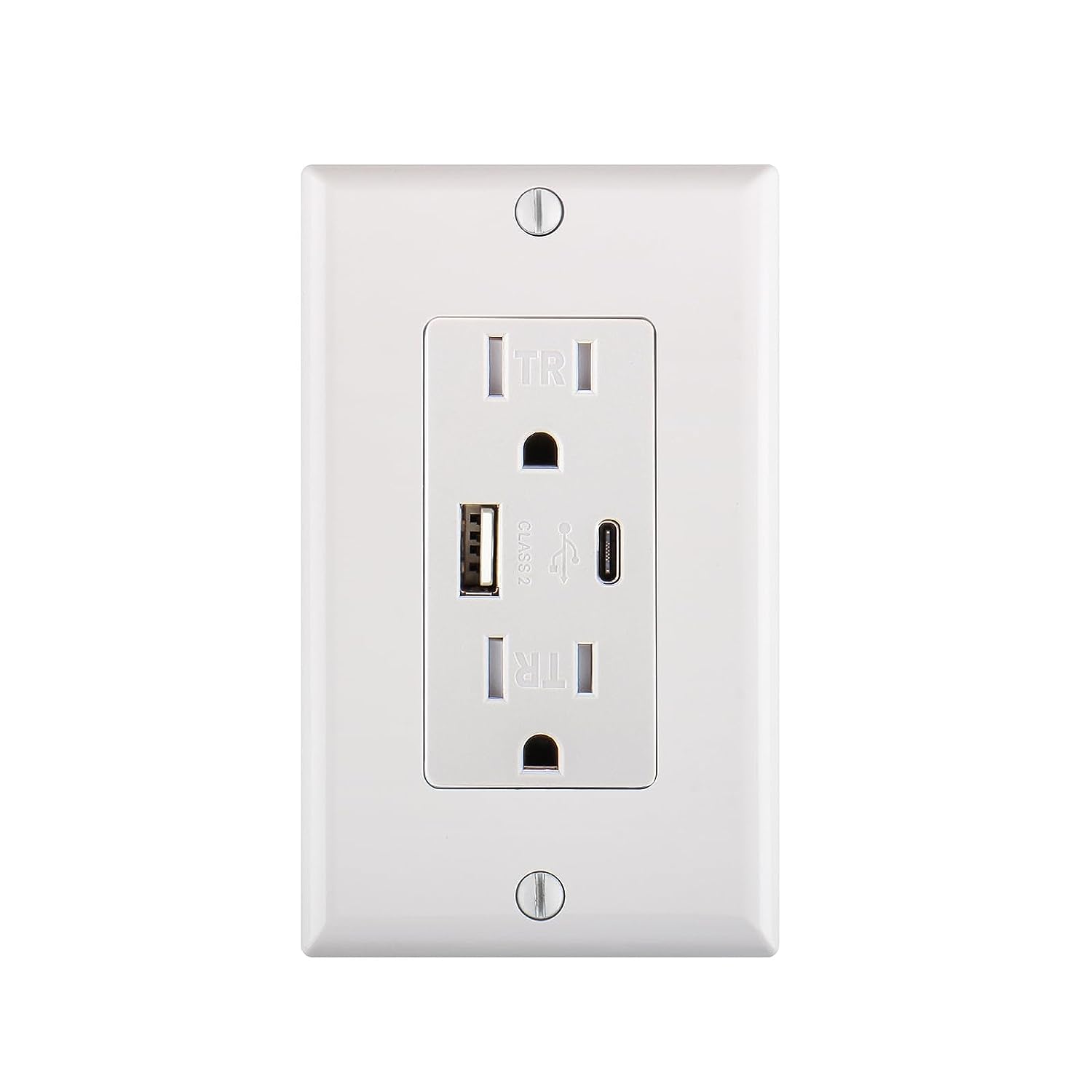 BAOMAIN USB-Ladesteckdose, 15 A TR-Steckdose mit 4,2 A USB-Anschlüssen Typ C und Typ A, Laden für iPhone, Samsung, Google, LG, HTC, Android-Geräte, ETL-gelistet, weiß