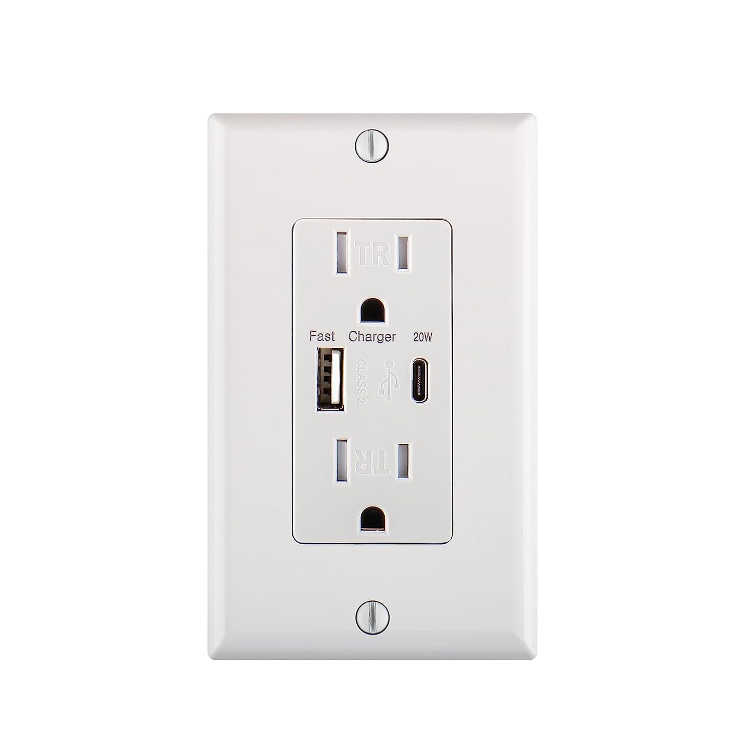 Baomain USB-Stromversorgungssteckdose, QC3.0 PD20W Typ A und Typ C, manipulationssicherer 15-Ampere-Steckdosenstecker, Wandplatte enthalten, ETL-gelistet, weiß