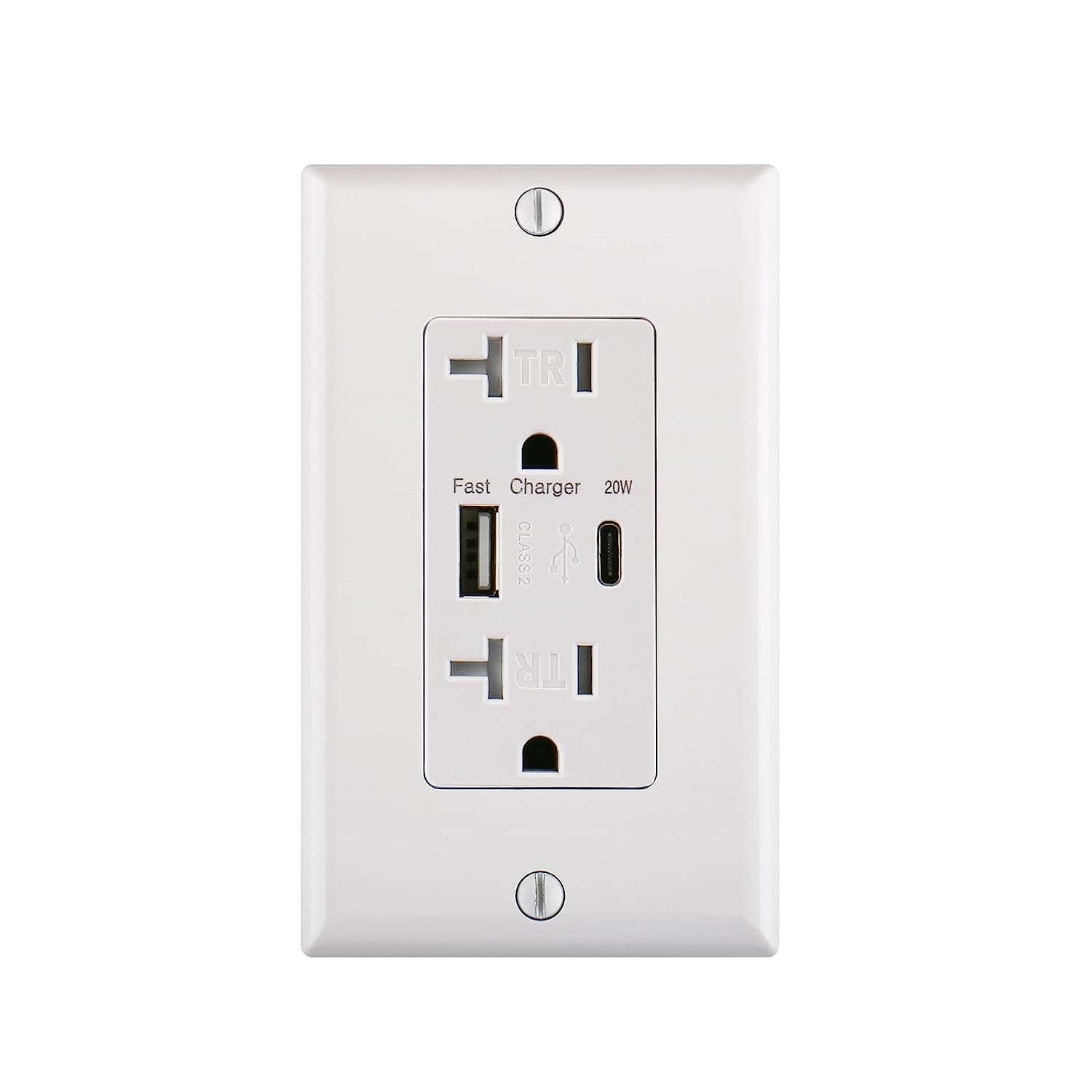 Baomain QC3.0 PD3.0 USB-Steckdose 20 W, manipulationssicherer 20-Ampere-Steckdosenstecker, Ladesteckdose mit USB Typ A und Typ C, ETL-gelistet, Weiß