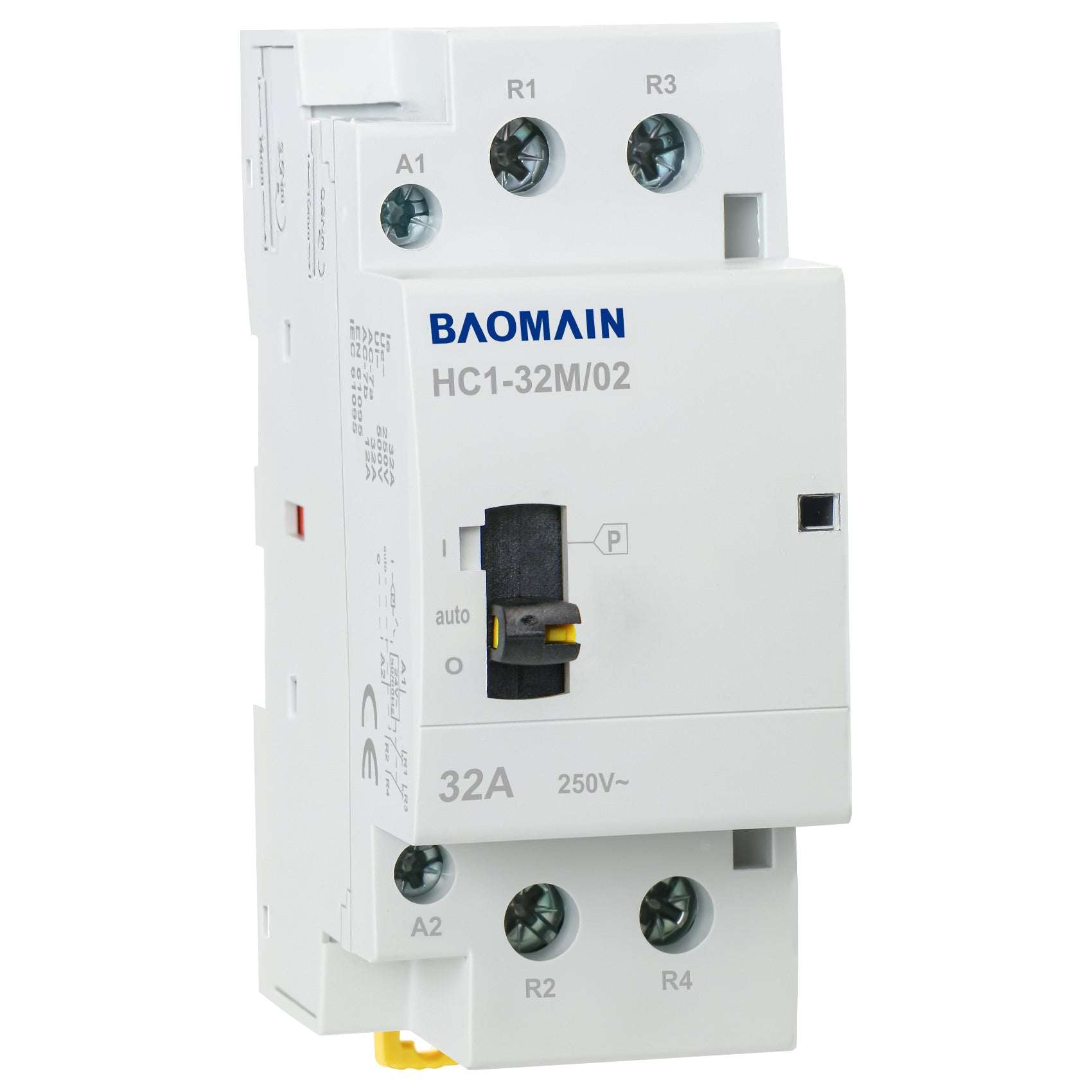 Baomain Manueller Haushalts-Wechselstromschütz HC1-32M 24 V/110 V/220 VAC 32 A 2-polig 50/60 Hz Modularer Schütz Schaltkreissteuerung 35 mm DIN-Schiene