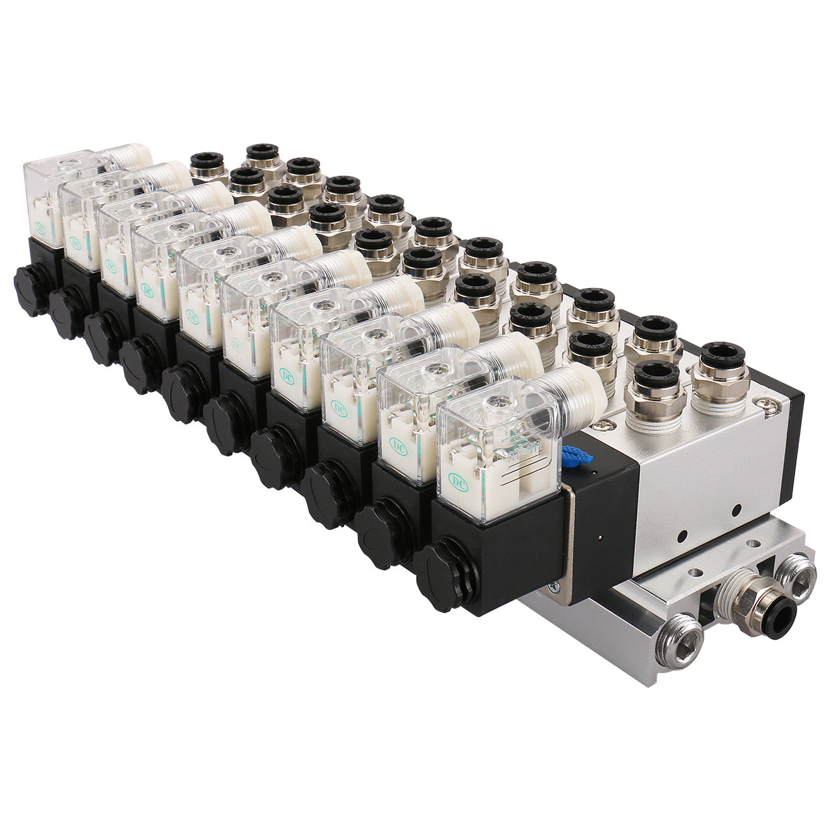 Baomain 10 Space Magnetventil 4V310-10 PT 3/8 Zoll 12 V/24 V/110 V/220 V 2 Positionen 5 Wege Basis Schalldämpfer Schnellverschraubungen Set