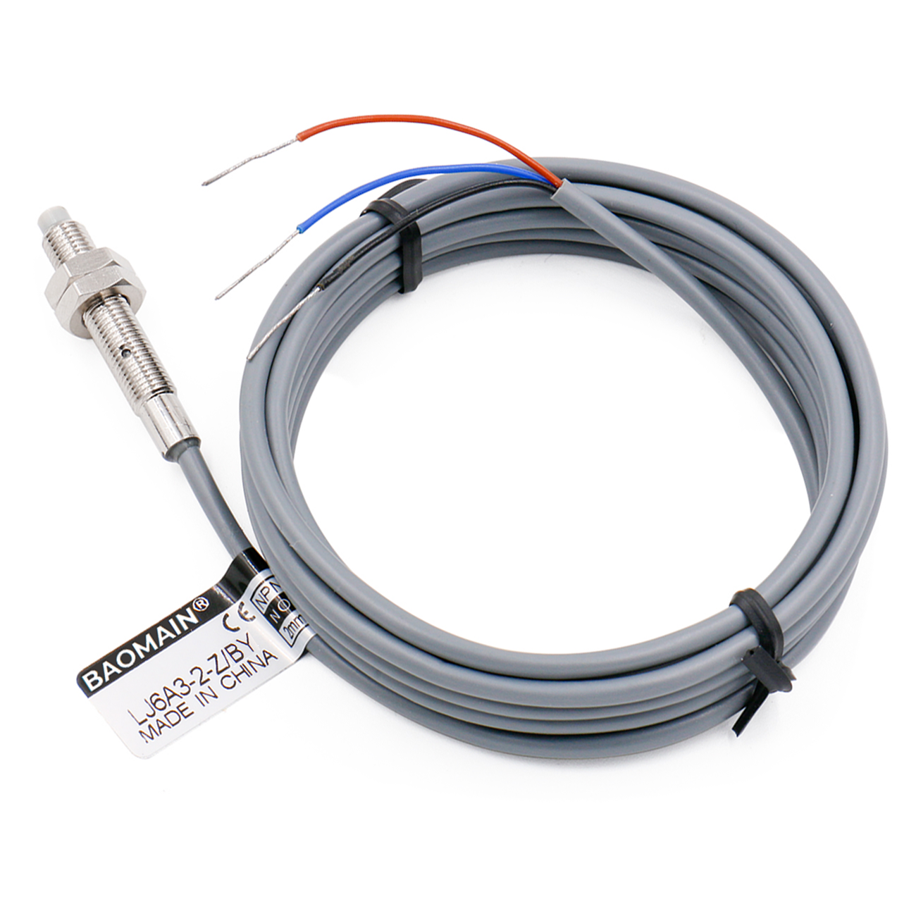 Baomain M6 Nicht eingebetteter induktiver Sensorschalter LJ6A3-2-Z/BY PNP NO DC 10-30 V, 2 mm Erfassungsabstand 3-adrig