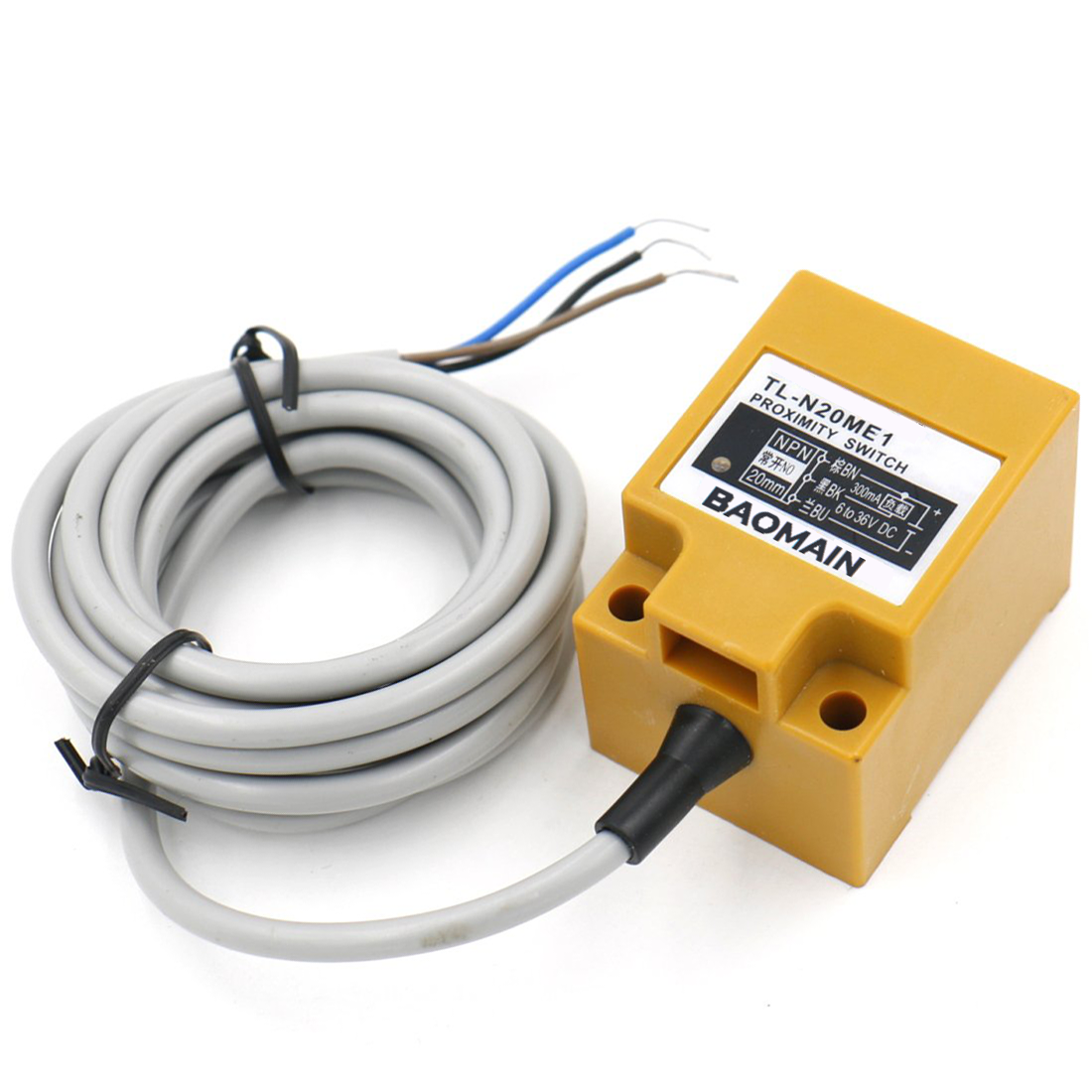 Baomain Quadratischer induktiver Näherungssensorschalter TL-N20ME1 NPN NO DC12-24V (10-30V), 20mm Erfassungsabstand 3-adrig