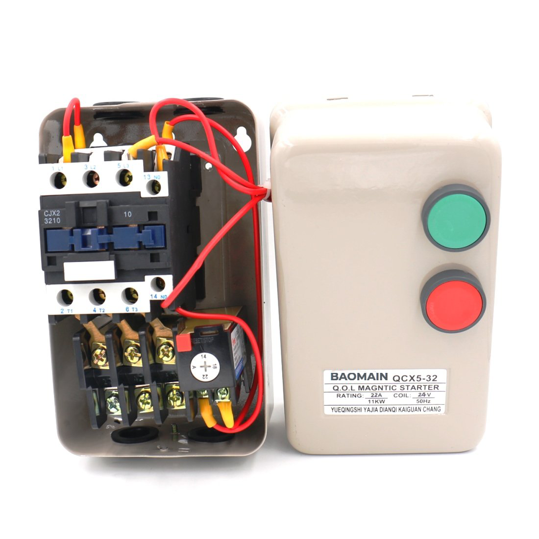 Baomain Three Phase Magnetic Starter Motor Control QCX5-11KW 14-22A 24V AC Coil Contactor 15 HP 3