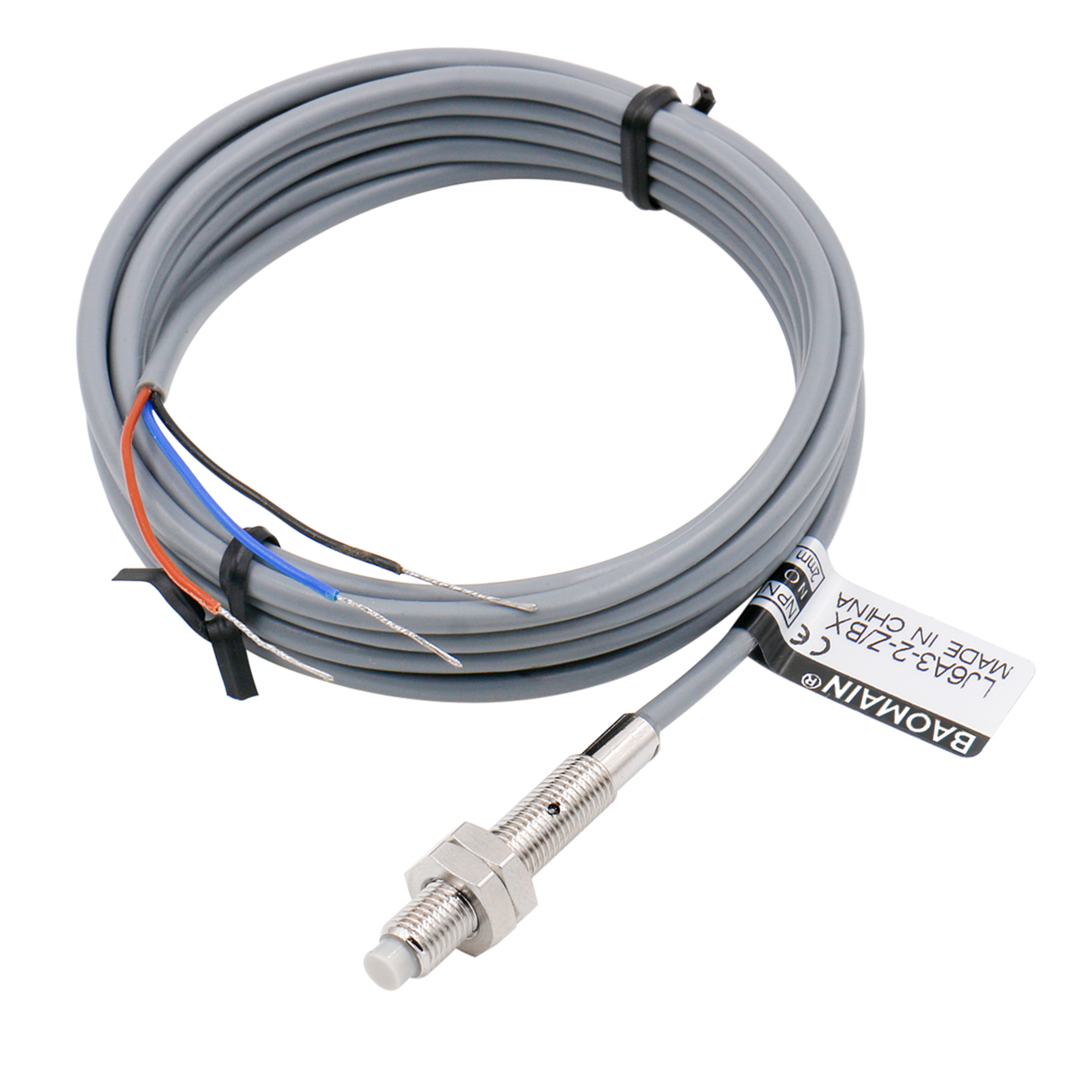 Baomain M6 Nicht eingebetteter induktiver Sensorschalter LJ6A3-2-Z/BX NPN NO DC 10-30 V, 2 mm Erfassungsabstand 3-adrig