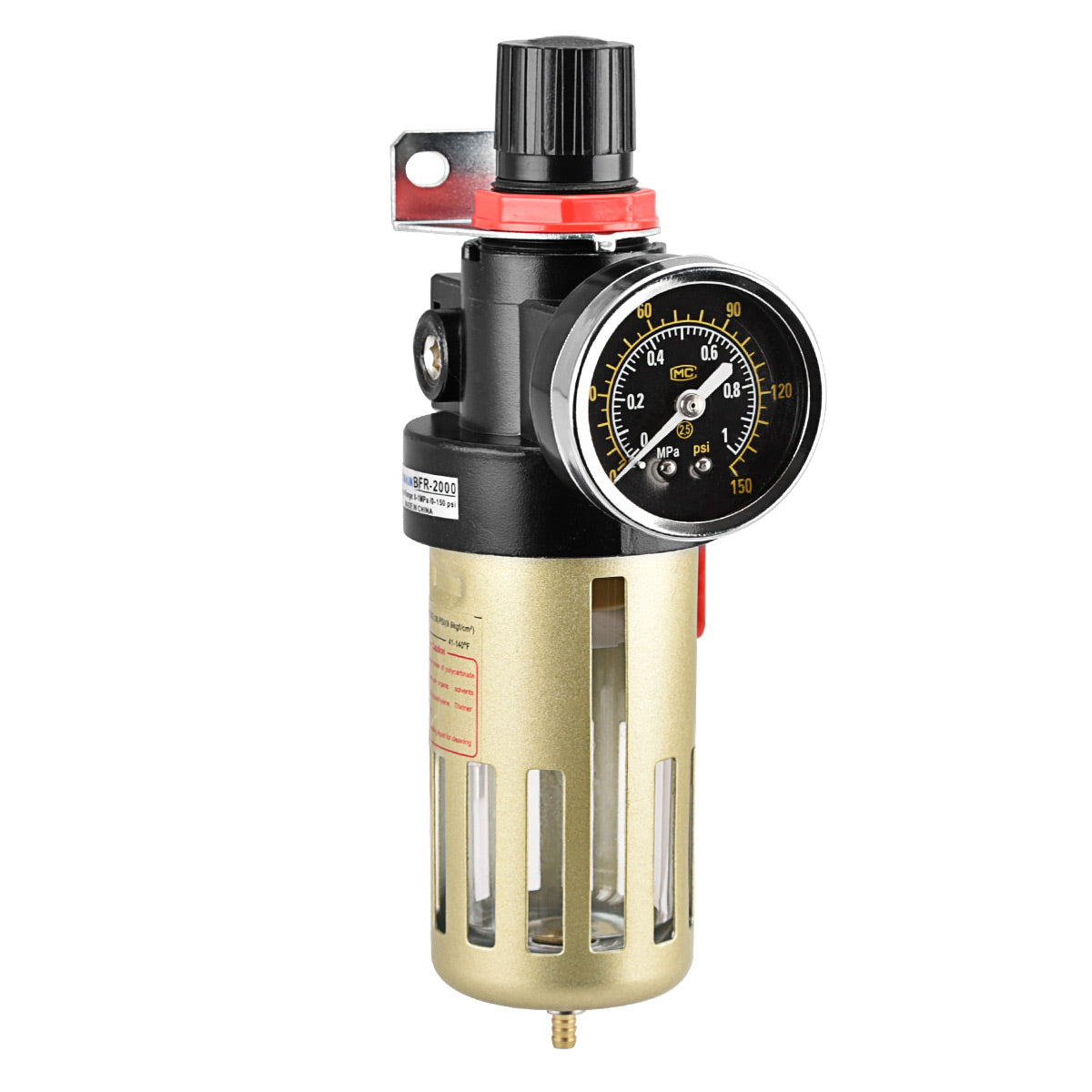 Baomain Air Pneumatischer Filterregler BFR-2000 Einstellbares Polycarbonat-Wasser 1/4"PT