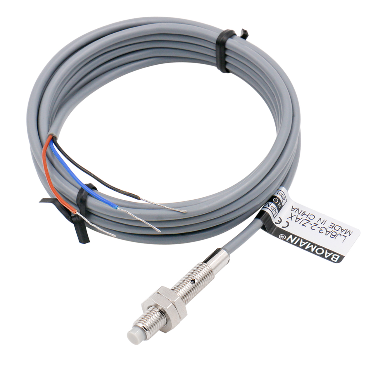 Baomain M6 Nicht eingebetteter induktiver Sensorschalter LJ6A3-2-Z/AX NPN NC DC 10-30 V, 2 mm Erfassungsabstand 3-adrig