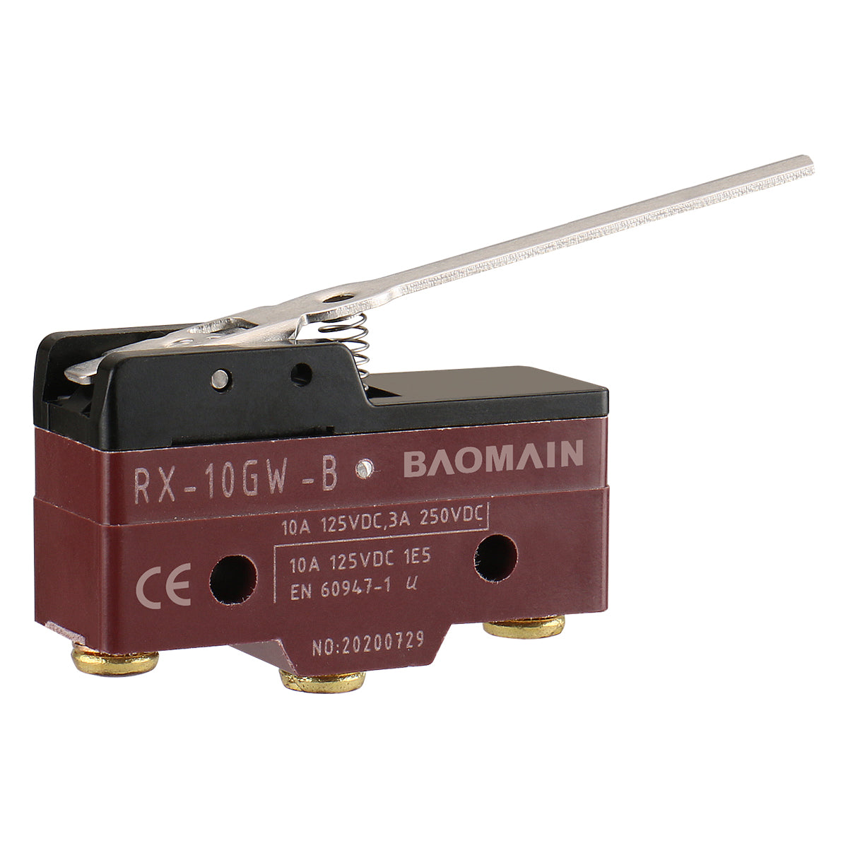 Baomain Rollenscharnierhebel-Mikroschalter RX-10GW-B 10A 125 VDC, 3A 250 VDC