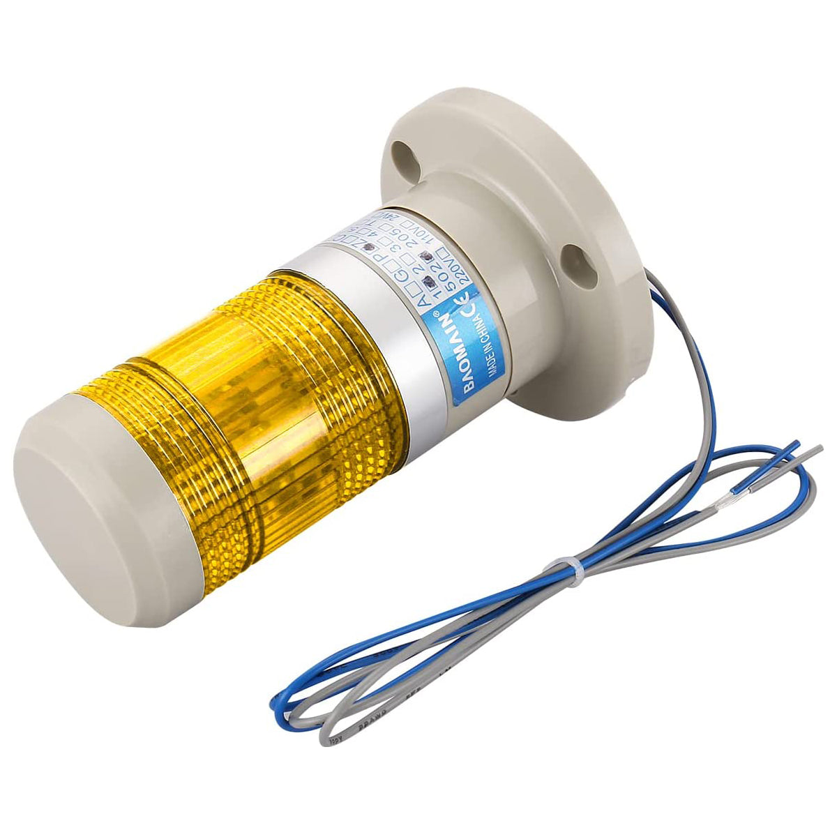 Baomain Warning Continuous Light DC 12V/24V AC 110V/220V Yellow LED Industrial Signal Light Tower Lamp LTP-502T