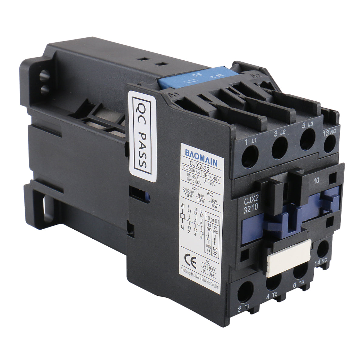 Baomain DC-Schütz CJX2-3210 32 Ampere 24 VDC 50/60 Hz 35 mm DIN-Schiene 3P normalerweise offen