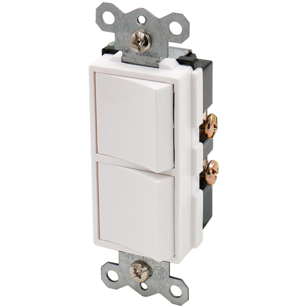 Duplex Rocker switch 15 Amp, 120 Volt, Single-Pole AC Combination Switch, Commercial Grade, Grounding, UL & CUL White - BAOMAIN