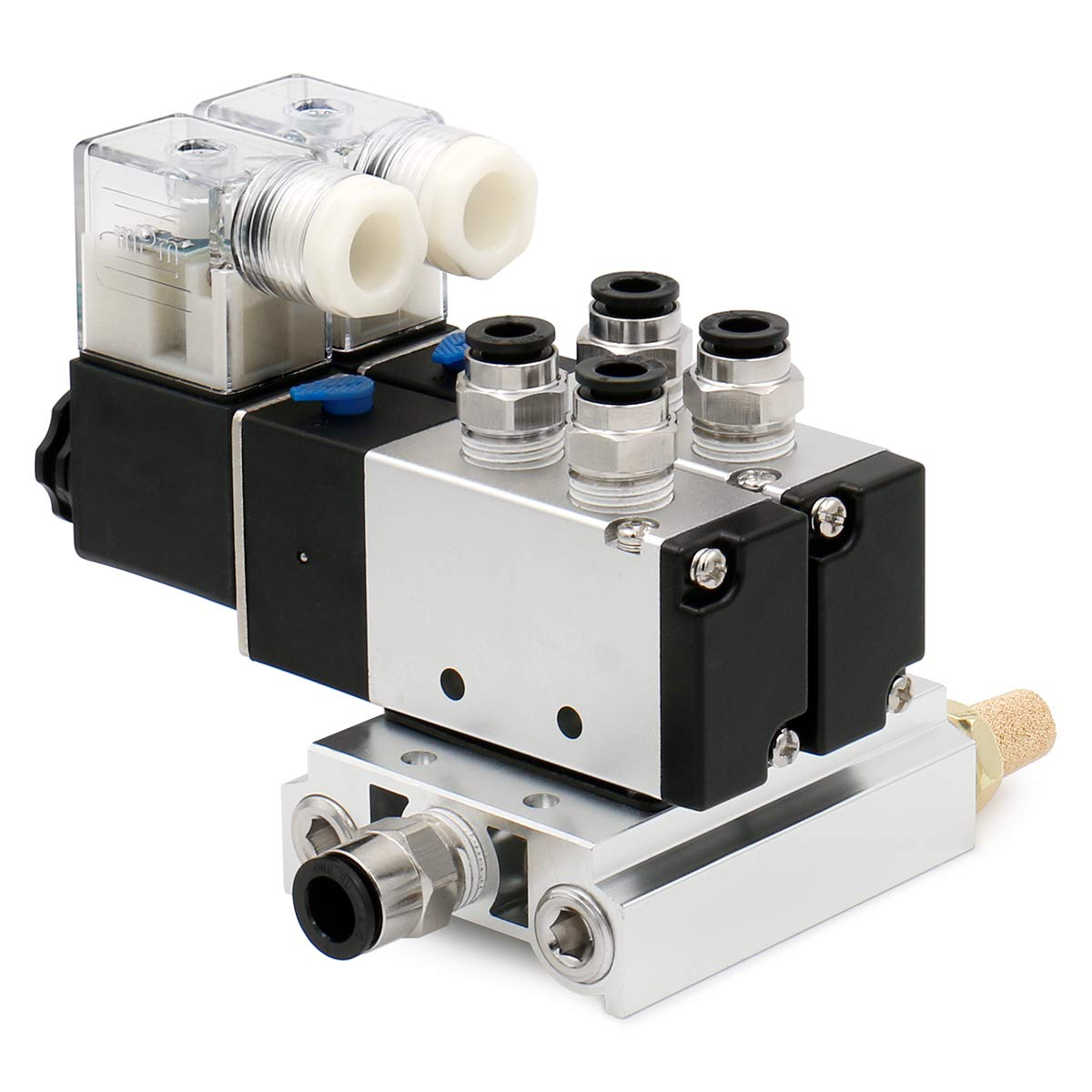 Baomain 2 Space Pneumatic 1/4"PT Solenoid Valve 4V210-08 12V/24V/110V/220V Single Coil Pilot-Operated Electric 2 Position 5 Way Connection Type with Base Muffler - BAOMAIN
