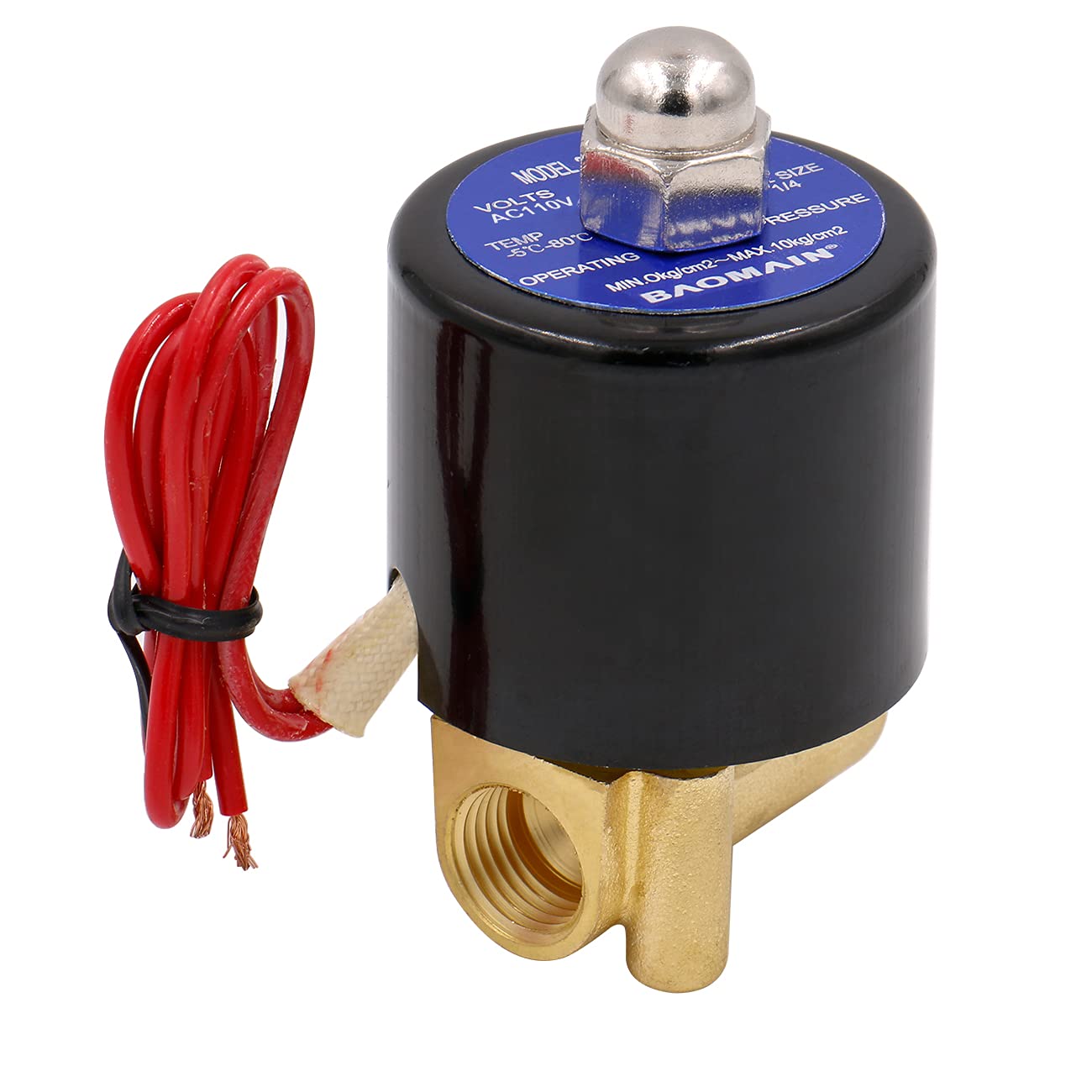 Baomain Pneumatisches 1/4 Zoll 12 V/24 V/110 V/220 V Messing Elektrisches Magnetventil 2W025-08 Normalerweise geschlossen Wasser, Luft