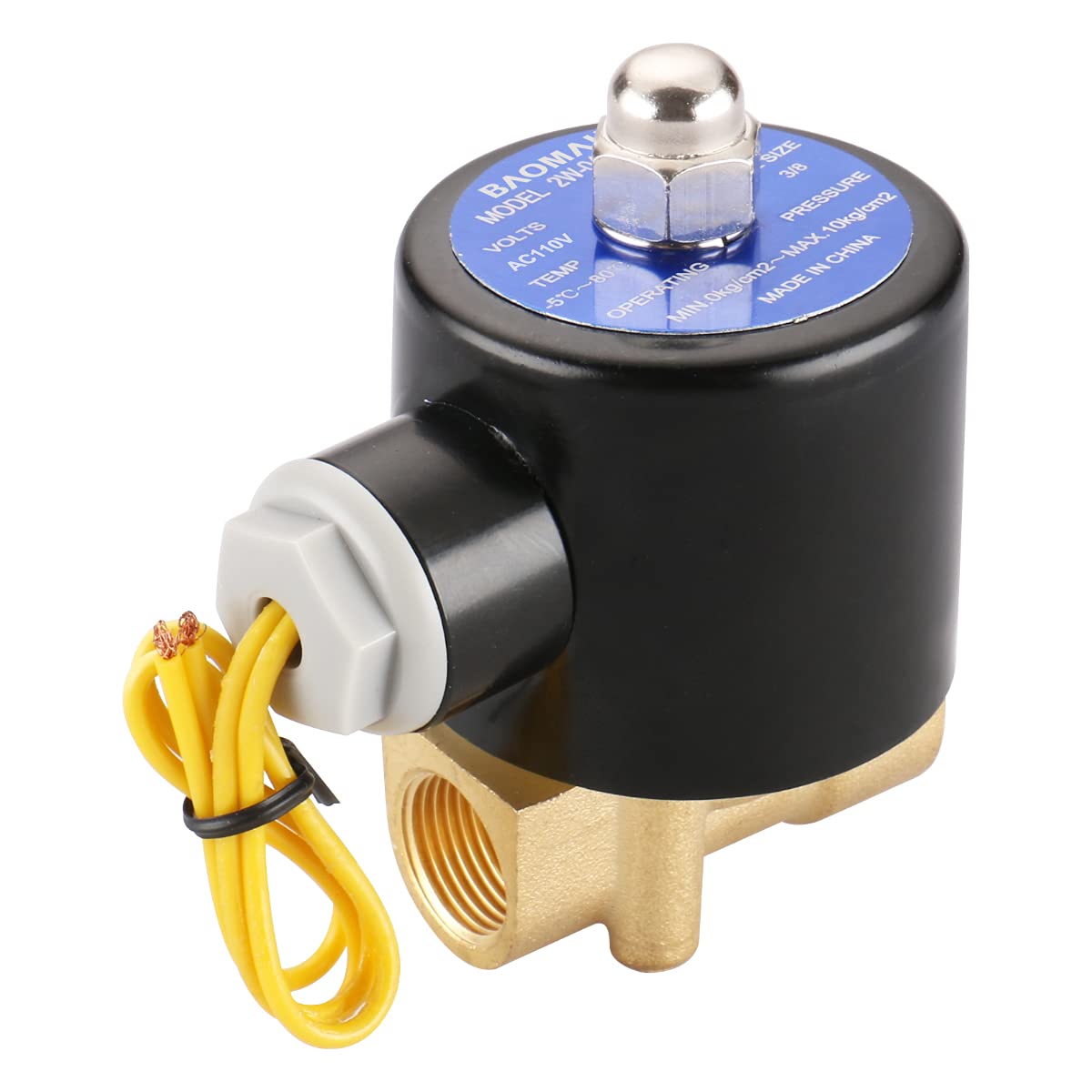 Baomain Pneumatisches 3/8 Zoll 12 V/24 V/110 V/220 V Messing Elektrisches Magnetventil 2W040-10 Normalerweise geschlossen Wasser, Luft