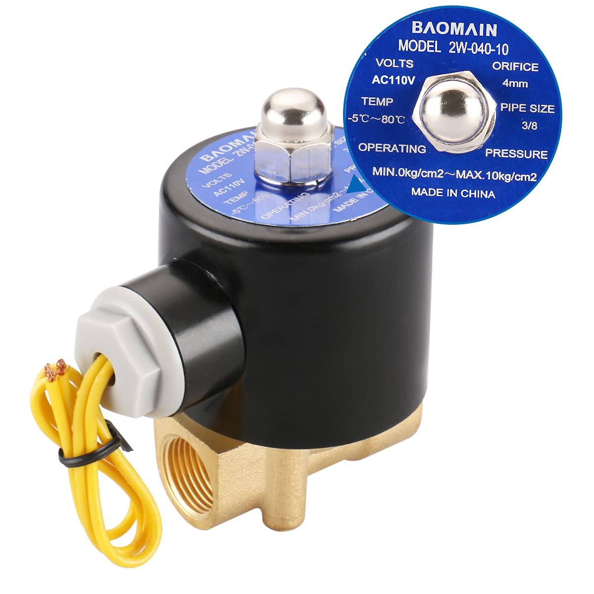 Baomain Pneumatisches 3/8 Zoll 12 V/24 V/110 V/220 V Messing Elektrisches Magnetventil 2W040-10 Normalerweise geschlossen Wasser, Luft