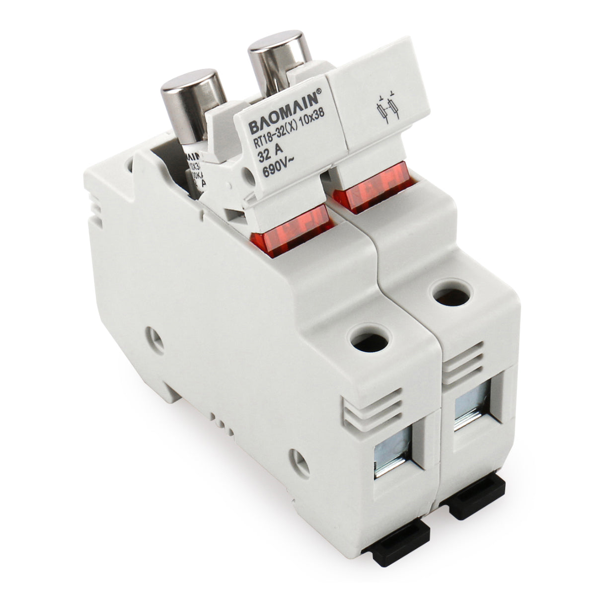 Cylindrical Fuse Holder RT18-32(X) Fuse Base 2 Poles DIN Rail Mount UL&CE Listed 10 PCS of 10*38mm Fuse - BAOMAIN