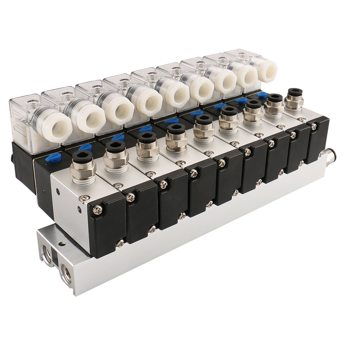 Baomain 9 Space Pneumatisches Magnetventil 3V210-08 12 V/24 V/110 V/220 V PT1/4 2-Positionen-3-Wege-Verteiler mit Basisschalldämpfer-Schnellmontagesatz