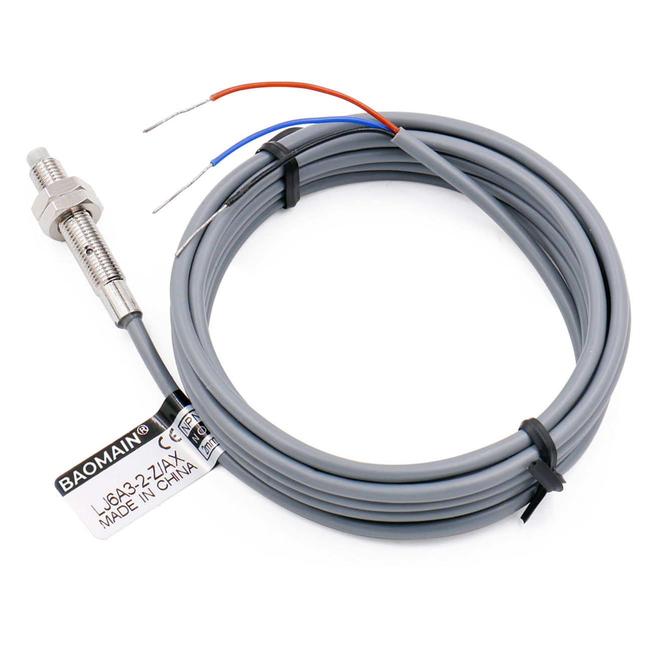 Baomain M6 Nicht eingebetteter induktiver Sensorschalter LJ6A3-2-Z/AX NPN NC DC 10-30 V, 2 mm Erfassungsabstand 3-adrig