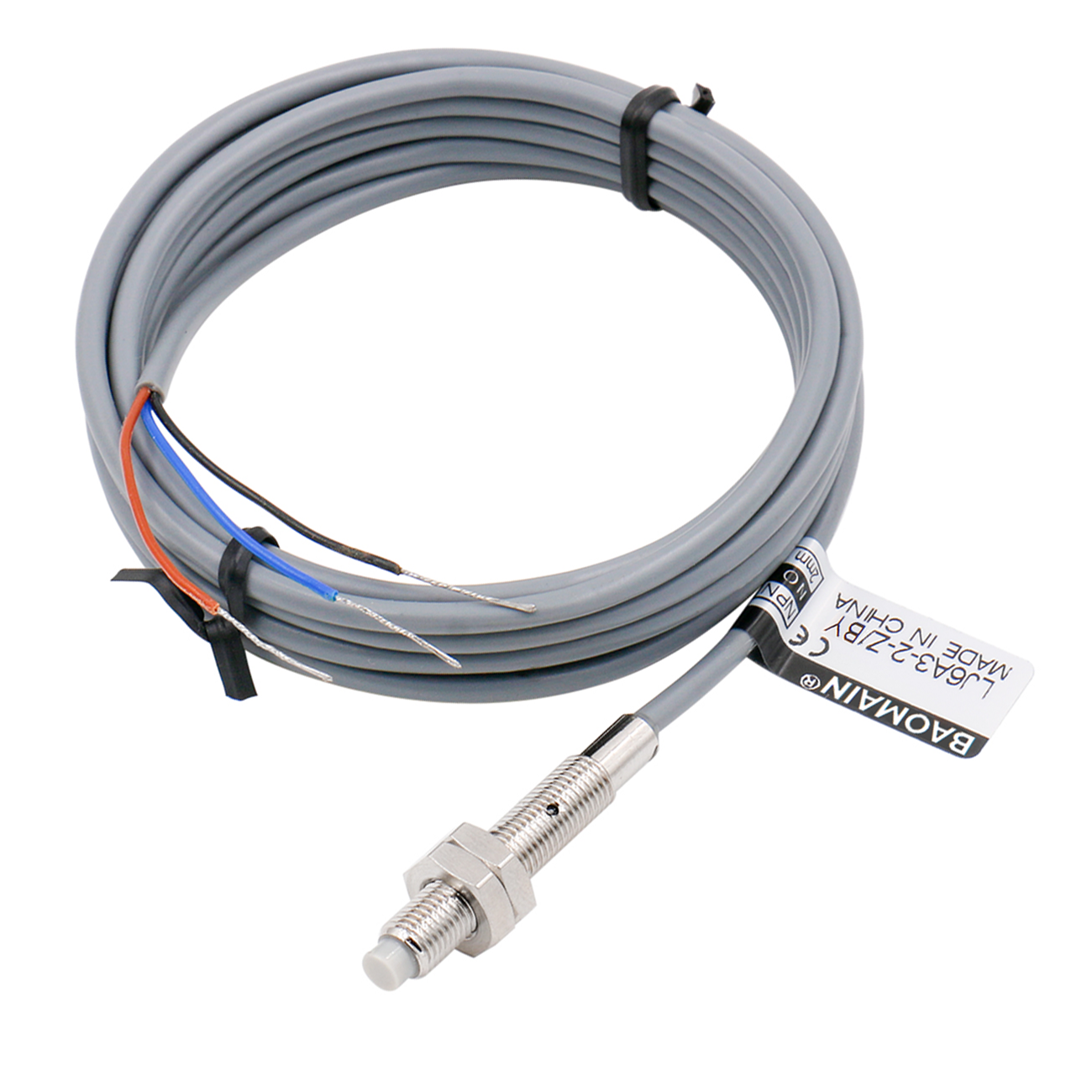 Baomain M6 Nicht eingebetteter induktiver Sensorschalter LJ6A3-2-Z/BY PNP NO DC 10-30 V, 2 mm Erfassungsabstand 3-adrig