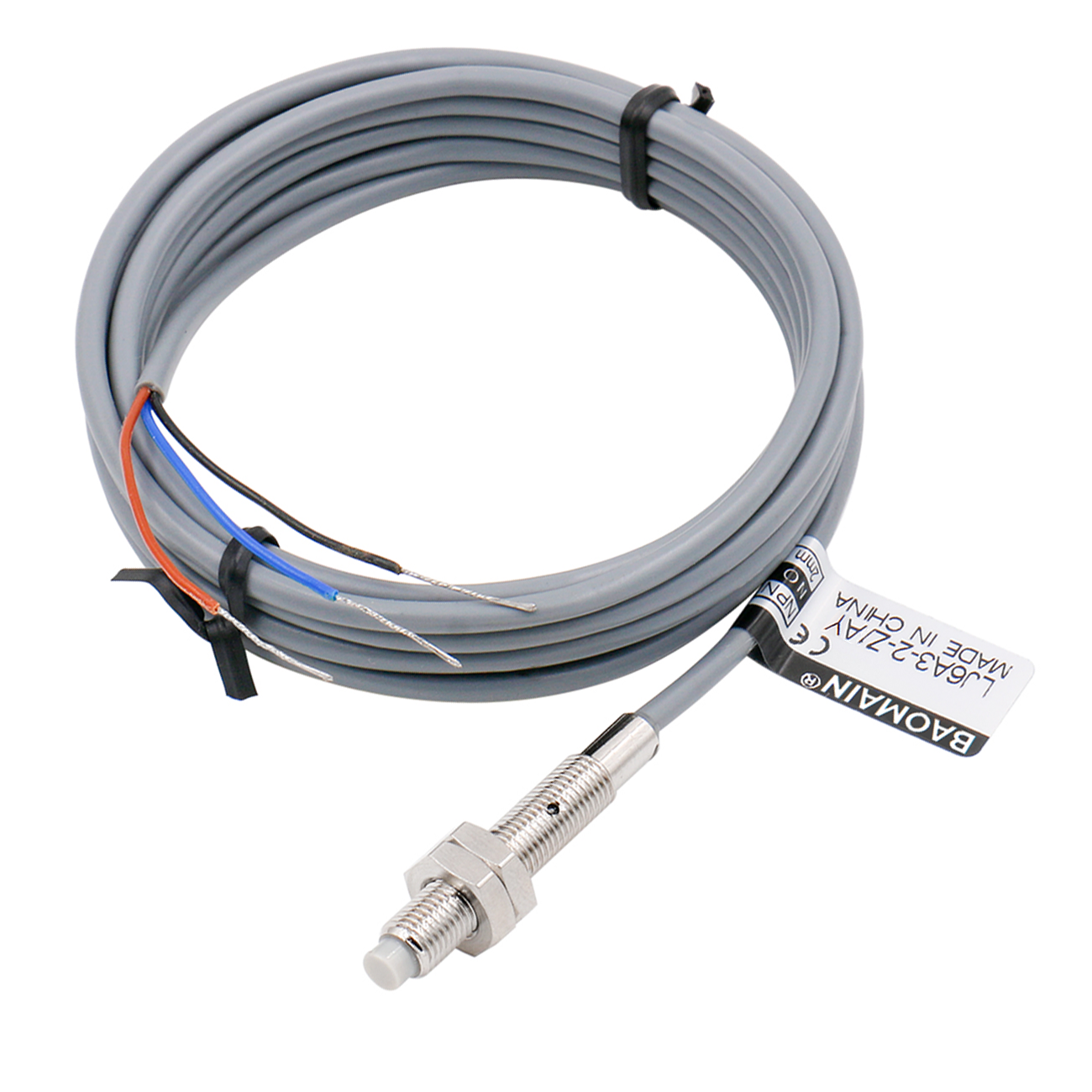 Baomain M6 Nicht eingebetteter induktiver Sensorschalter LJ6A3-2-Z/AY PNP NC DC 10-30 V, 2 mm Erfassungsabstand 3-adrig