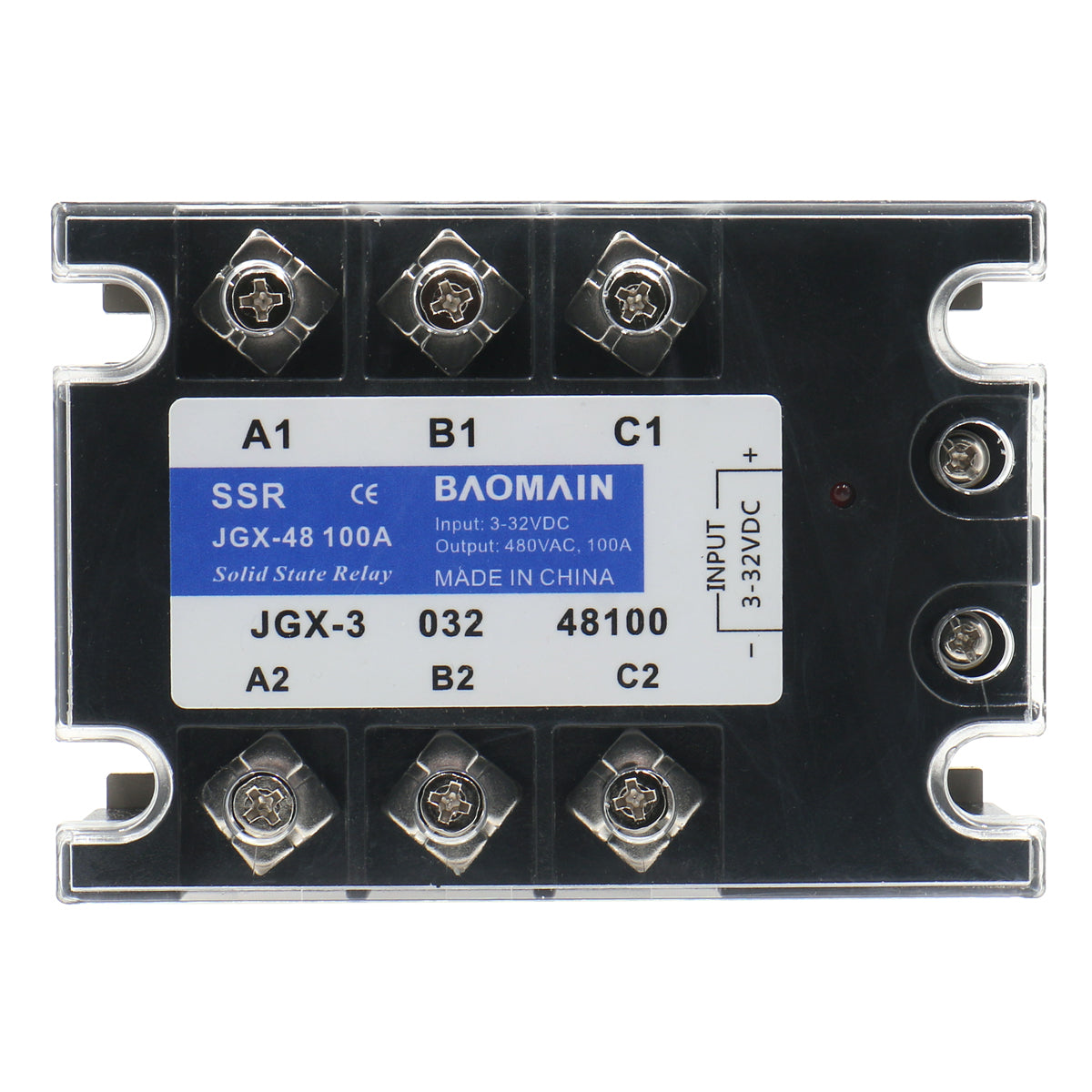 Baomain 100A 3 Phase Solid State Relay JGX-48100A 4-32 VDC Input 480VAC 100 Amp Output - BAOMAIN