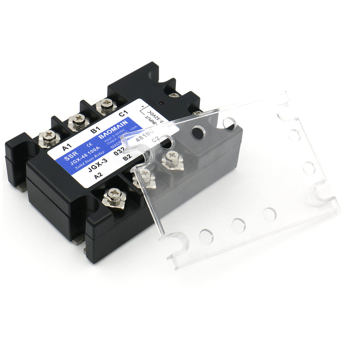Baomain 100A 3 Phase Solid State Relay JGX-48100A 4-32 VDC Input 480VAC 100 Amp Output - BAOMAIN
