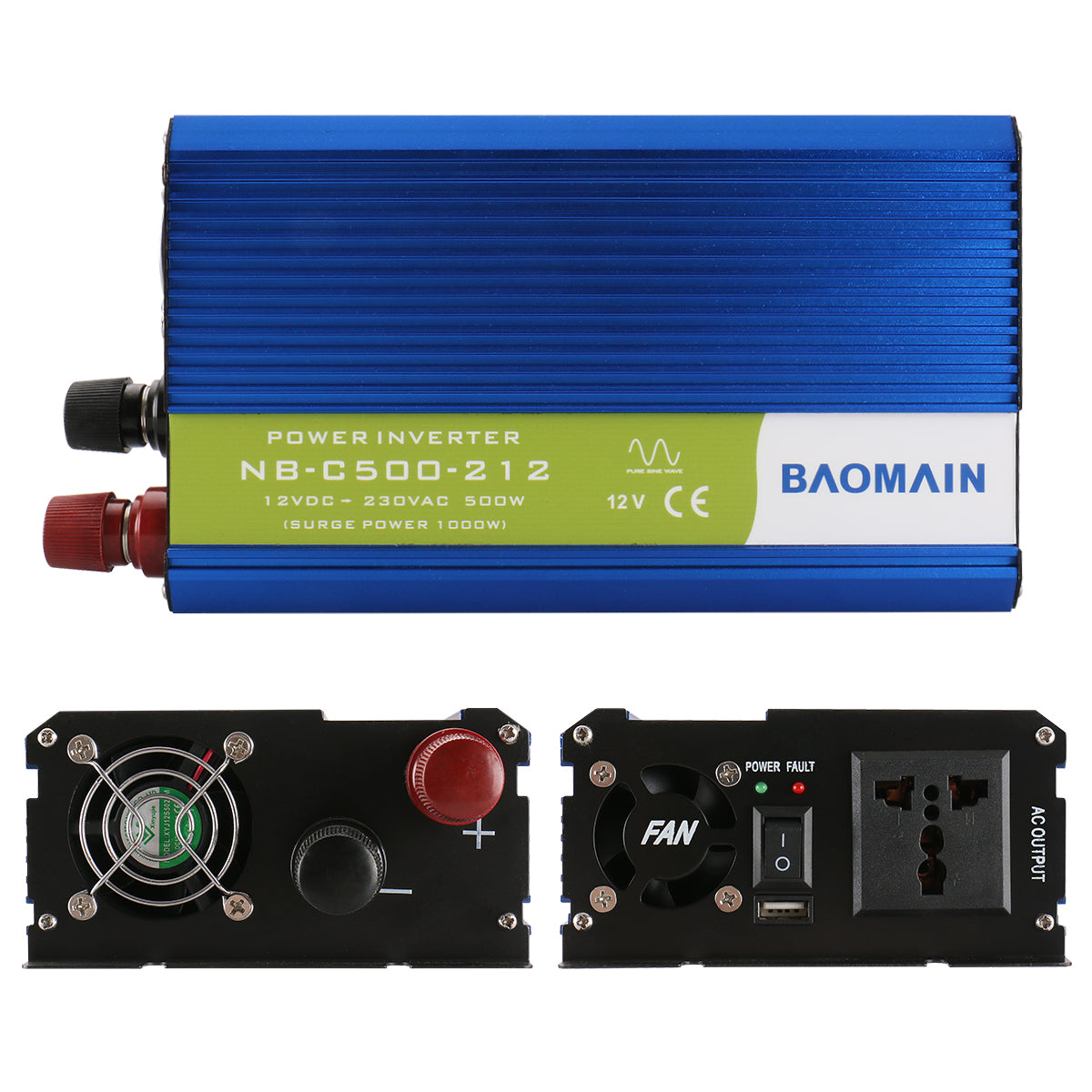 Baomain NB-C500-212 12V to AC 230V 300W Car Power Transformer with Uni –  BAOMAIN