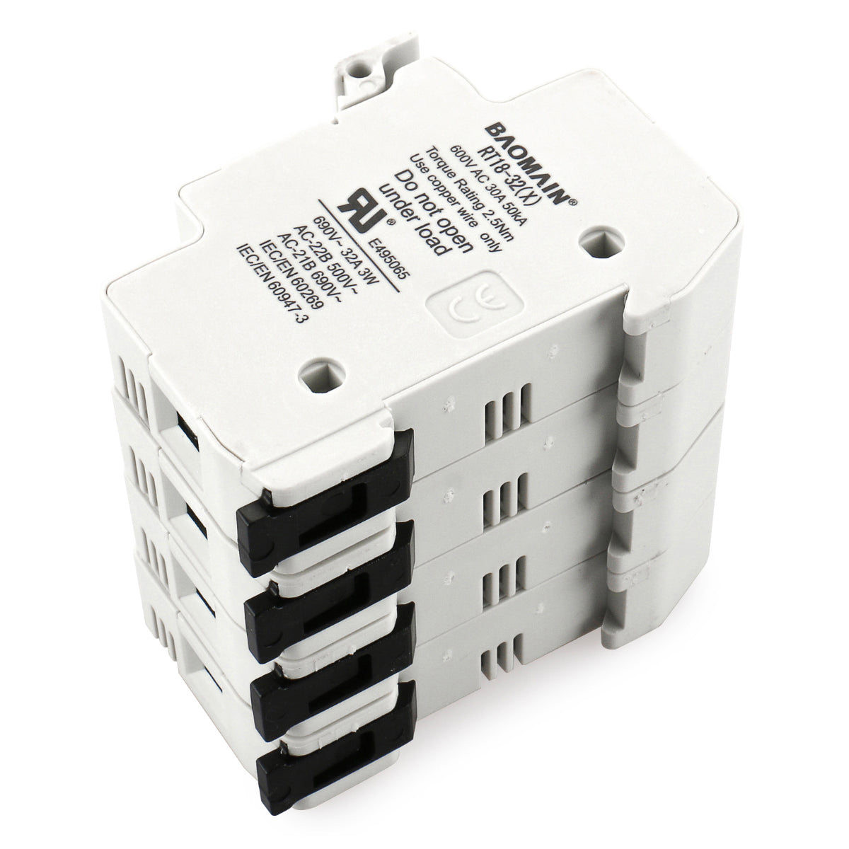 Baomain Cylindrical Fuse Holder RT18-32(X) 10mm X 38mm Fuse Base 4 Poles DIN Rail Mount CE&UR Listed 20 PCS of Fuse - BAOMAIN