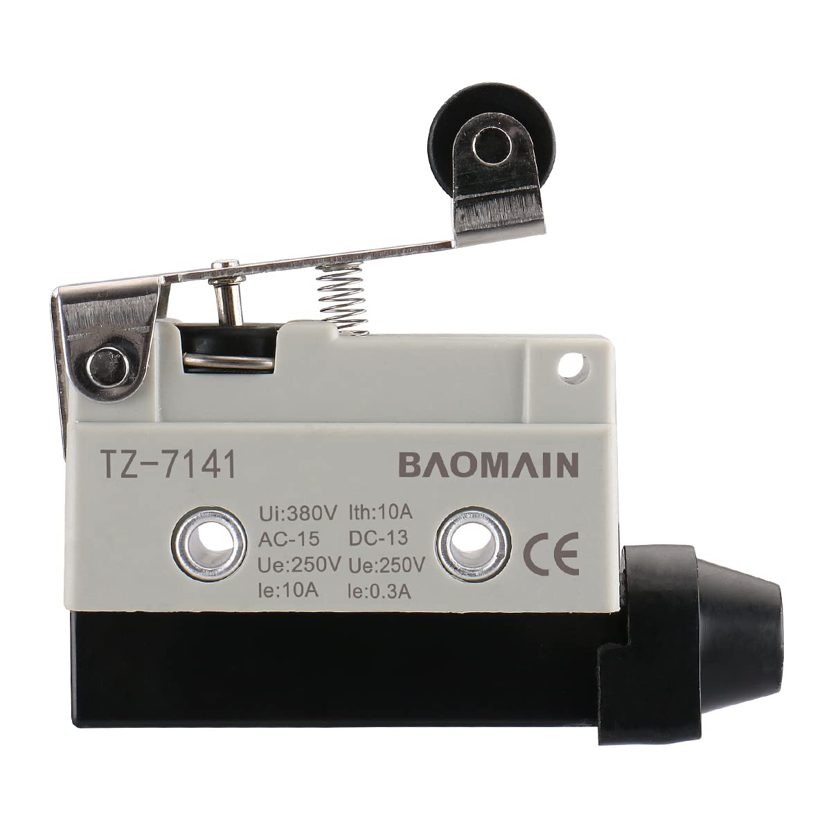 Baomain Endschalter, kurzes Scharnier, Rollenhebel, Momentantyp, SPDT 1NC+1NO, AC DC 380 V, 10 A, Mikroschalter TZ-7141