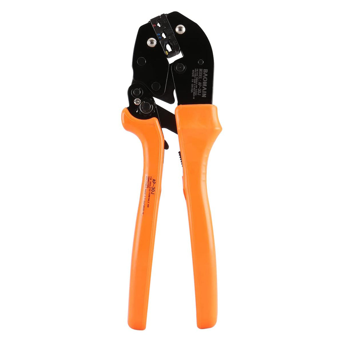Baomain Ratschen-Crimpzange AP-30J Flaggenbuchse, Schnelltrenn-Crimpwerkzeug, Verwendung für 0,5 – 6 mm² (20 – 10 AWG), Orange