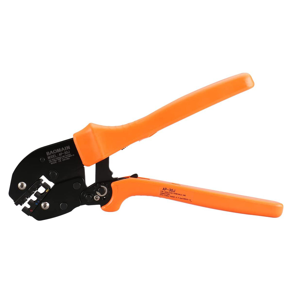 Baomain Ratschen-Crimpzange AP-30J Flaggenbuchse, Schnelltrenn-Crimpwerkzeug, Verwendung für 0,5 – 6 mm² (20 – 10 AWG), Orange