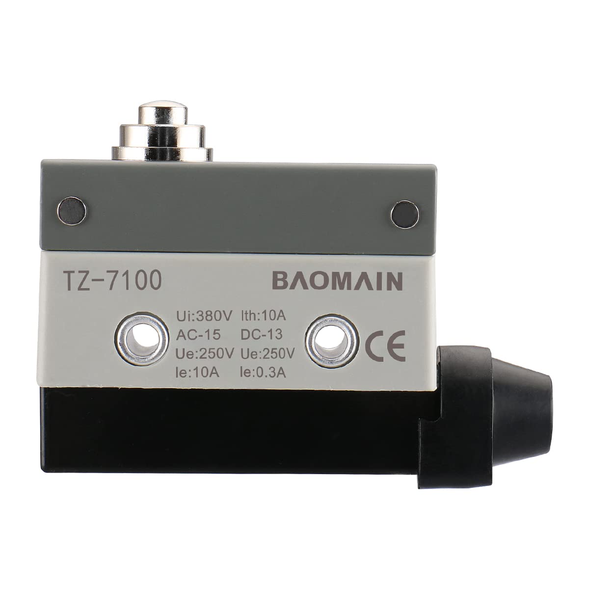 Baomain Endschalter, kurzer Druckkolben, SPDT, 1 Öffner + 1 Schließer, AC/DC 380 V, 10 A, Momentantyp TZ-7100, CE-gelistet