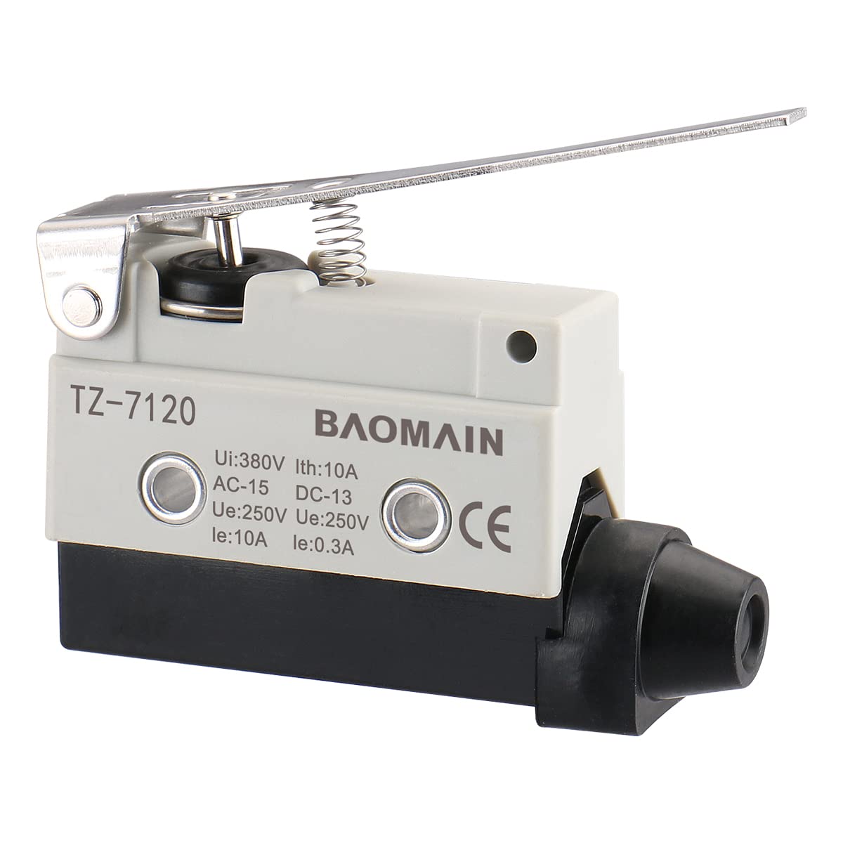 Baomain Endschalter, langer Scharnierhebel, Momentantyp SPDT 1NC+1NO AC DC 380V 10A Mikroschalter TZ-7120