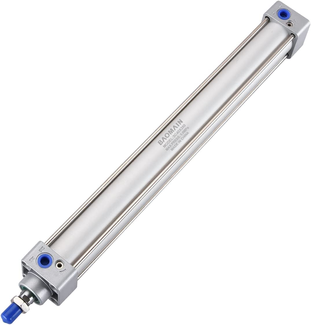 Baomain Pneumatischer Luftzylinder SC 40-350-S PT 1/4, Bohrung: 40mm, Hub: 350 mm, verschraubte Kolbenstange, Dual Action 1 Mpa mit Magnet