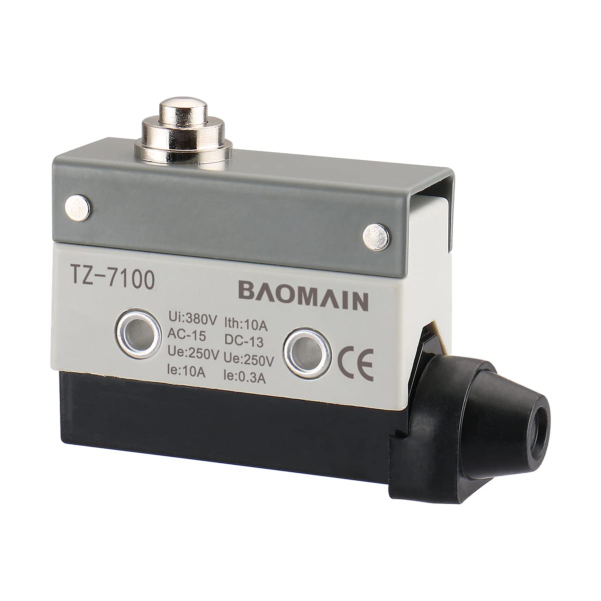 Baomain Endschalter, kurzer Druckkolben, SPDT, 1 Öffner + 1 Schließer, AC/DC 380 V, 10 A, Momentantyp TZ-7100, CE-gelistet