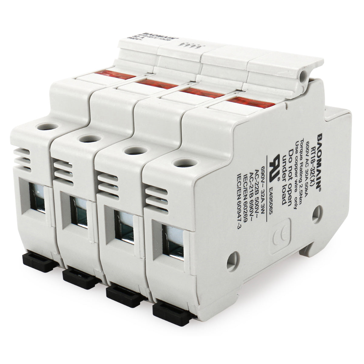 Baomain Cylindrical Fuse Holder RT18-32(X) 10mm X 38mm Fuse Base 4 Poles DIN Rail Mount CE&UR Listed 20 PCS of Fuse - BAOMAIN
