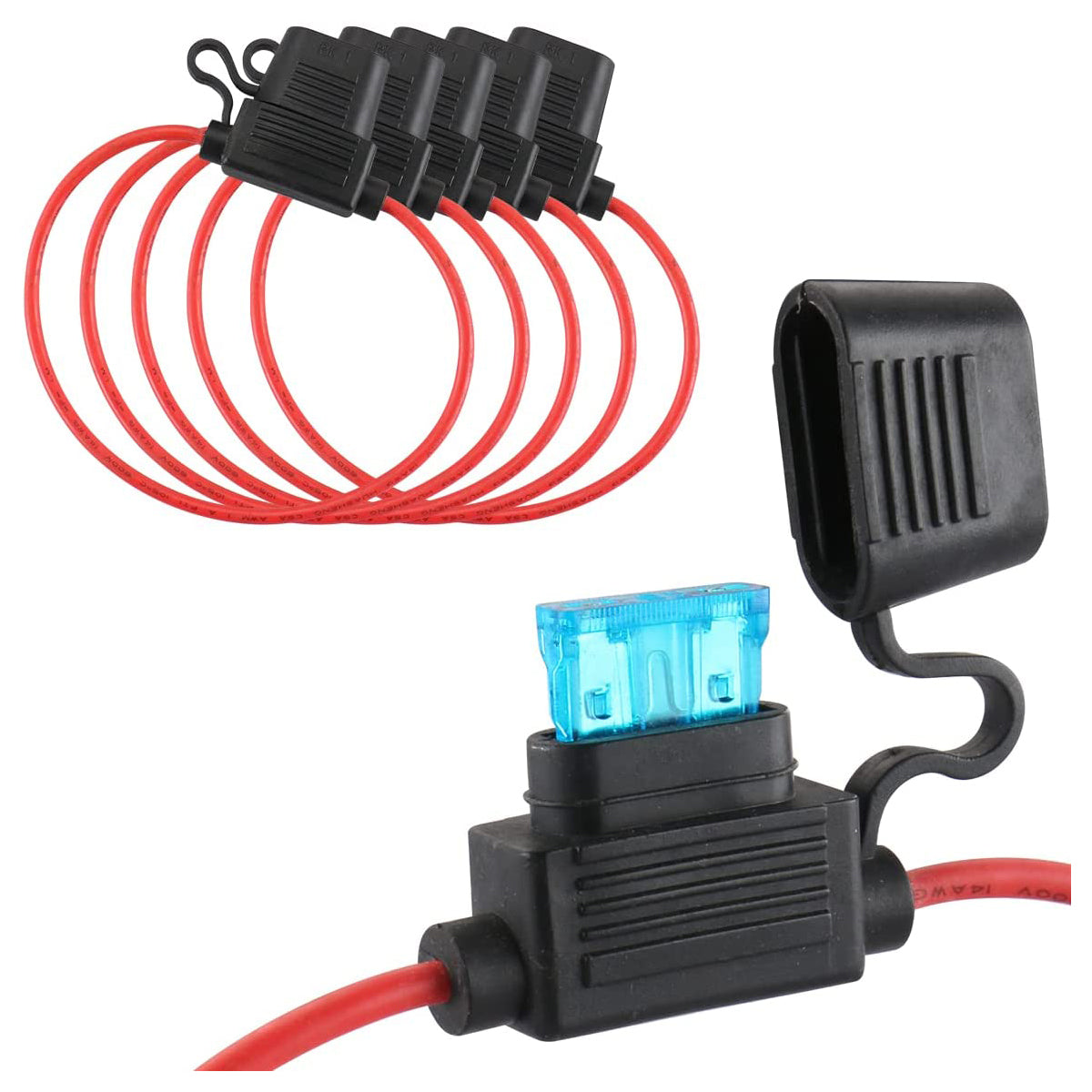 Baomain Auto-Sicherungshahn, 14 AWG, Inline-Sicherungshalter, wasserdicht, mit ATC/ATO, 15 Ampere Flachsicherungen für Auto, Auto, LKW, Boot, Motorrad, 5 Stück