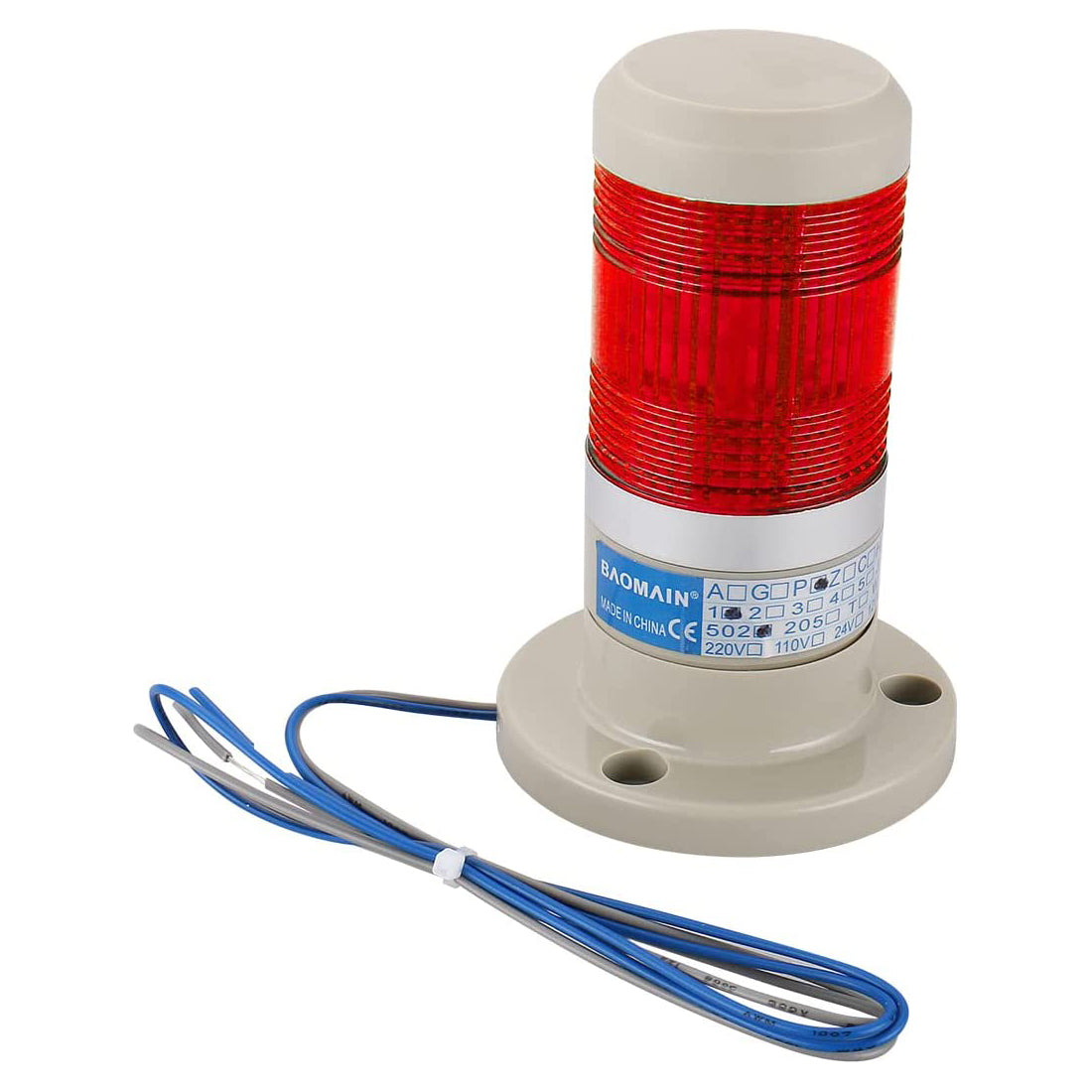 Baomain Warning Continuous Light DC 12V/24V AC 110V/220V Red LED Industrial Signal Light Tower Lamp LTP-502T
