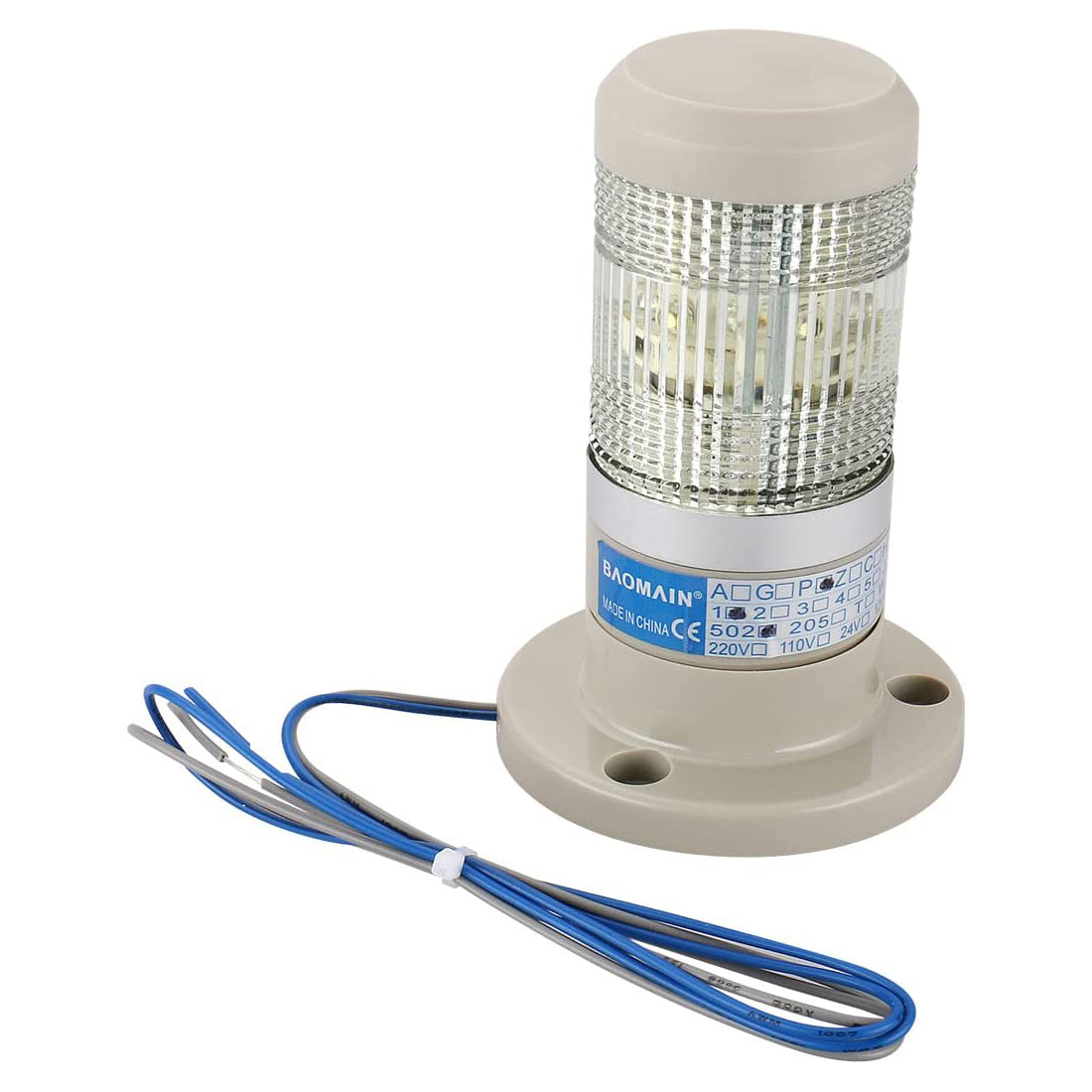 Baomain Warning Continuous Light DC 12V/24V AC 110V/220V White LED Industrial Signal Light Tower Lamp LTP-502T