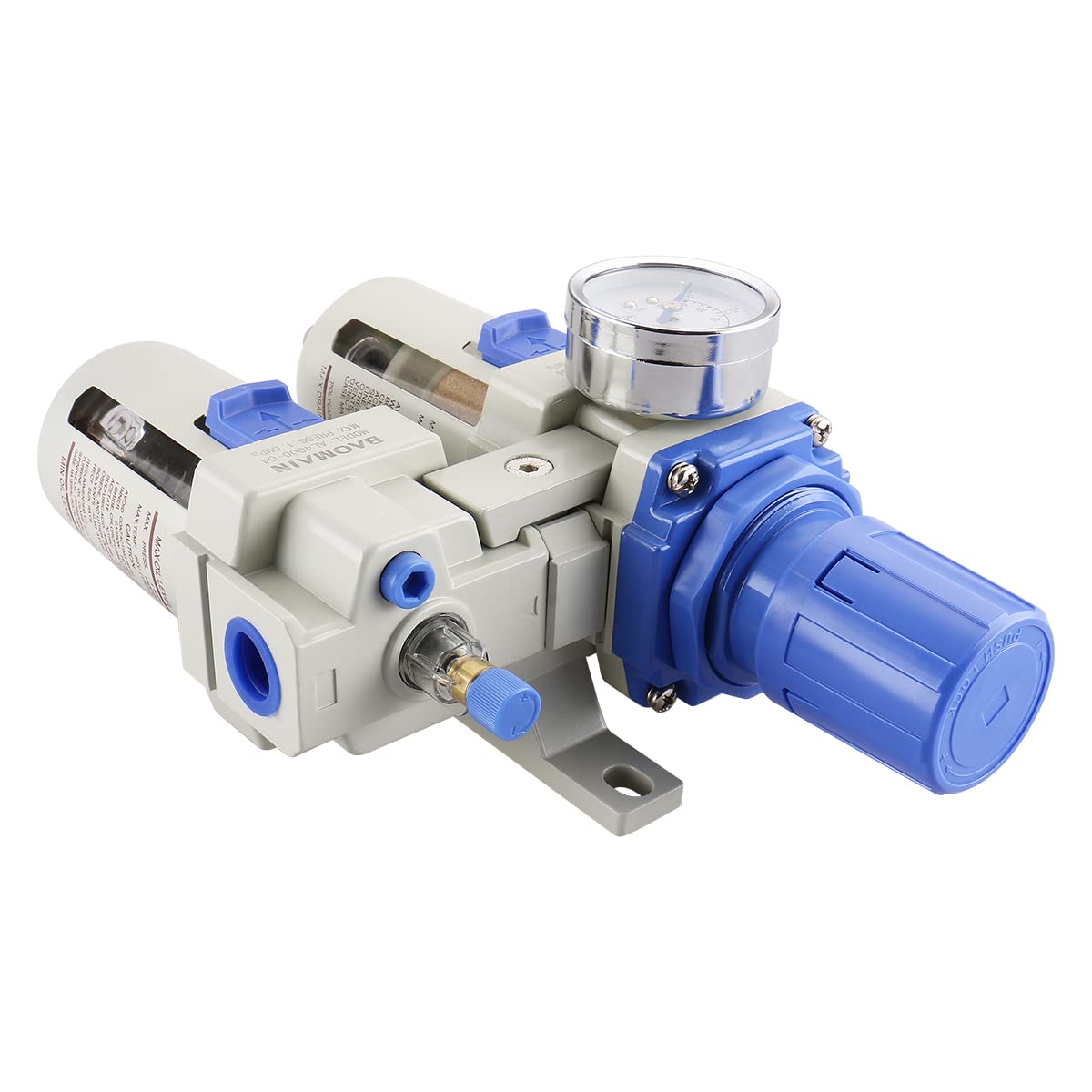BAOMAIN 1/2 Zoll PT Luftfilter-Druckregler mit Manometer AC4010-04D Automatische Entwässerung Öl-Wasser-Abscheider Luftfilterkombination 0-145 PSI Metallhalterung