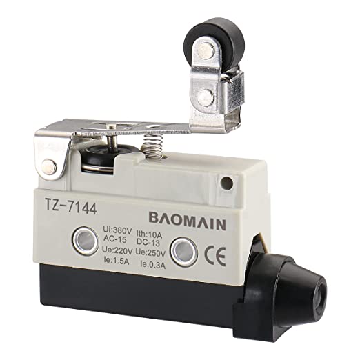 Baomain Endschalter Einweg-Aktion Kurzes Scharnier Rollenhebel Momentantyp SPDT 1NC+1NO AC DC 380V 10A Mikroschalter TZ-7144