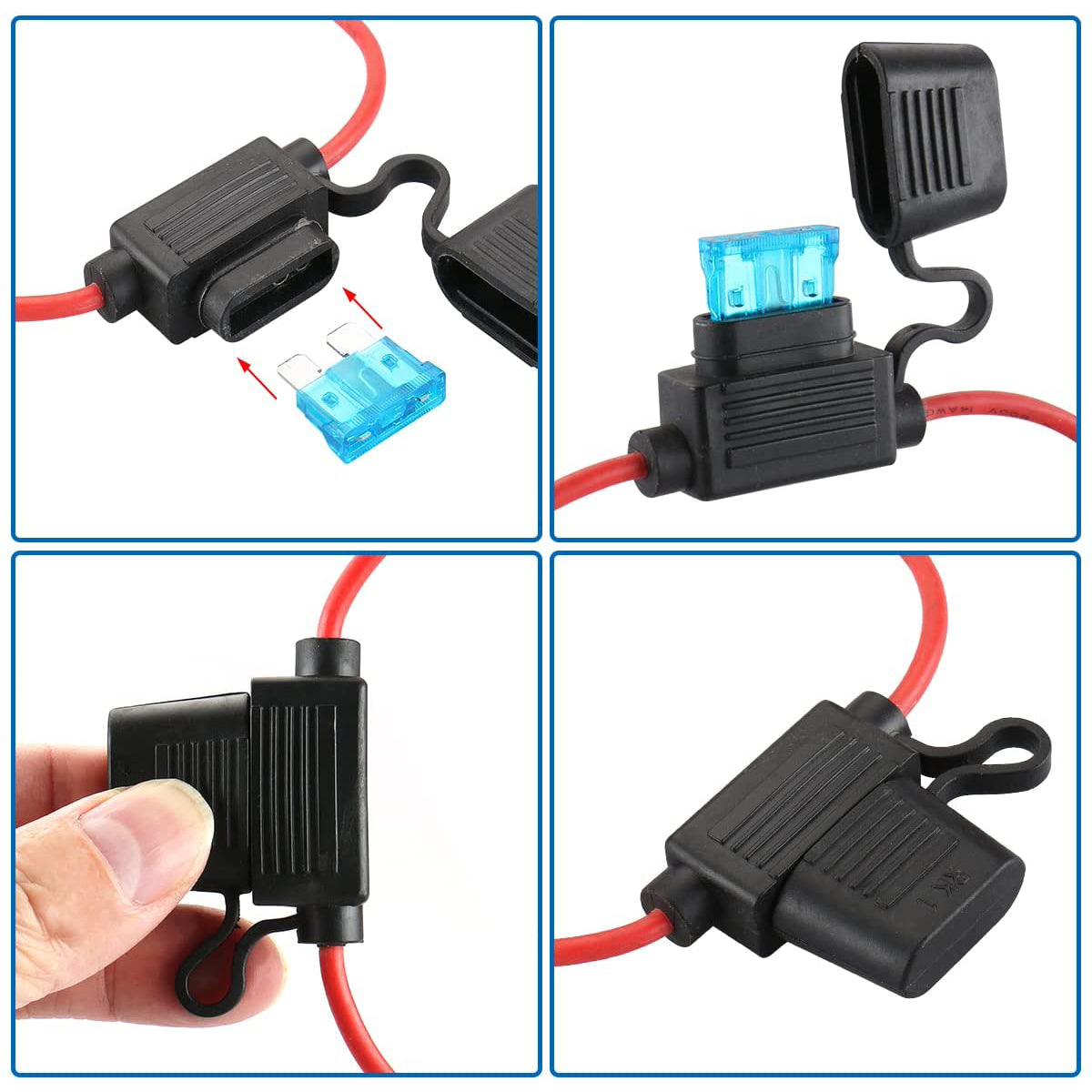 Baomain Auto-Sicherungshahn, 14 AWG, Inline-Sicherungshalter, wasserdicht, mit ATC/ATO, 15 Ampere Flachsicherungen für Auto, Auto, LKW, Boot, Motorrad, 5 Stück