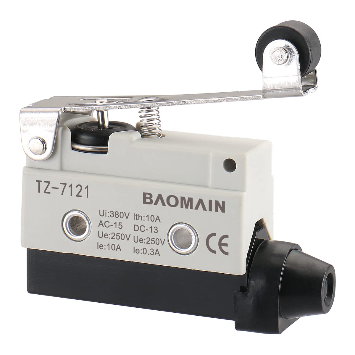 Baomain Endschalter Scharnier Rollenhebel Momentantyp SPDT 1NC+1NO AC DC 380V 10A Mikroschalter TZ-7121