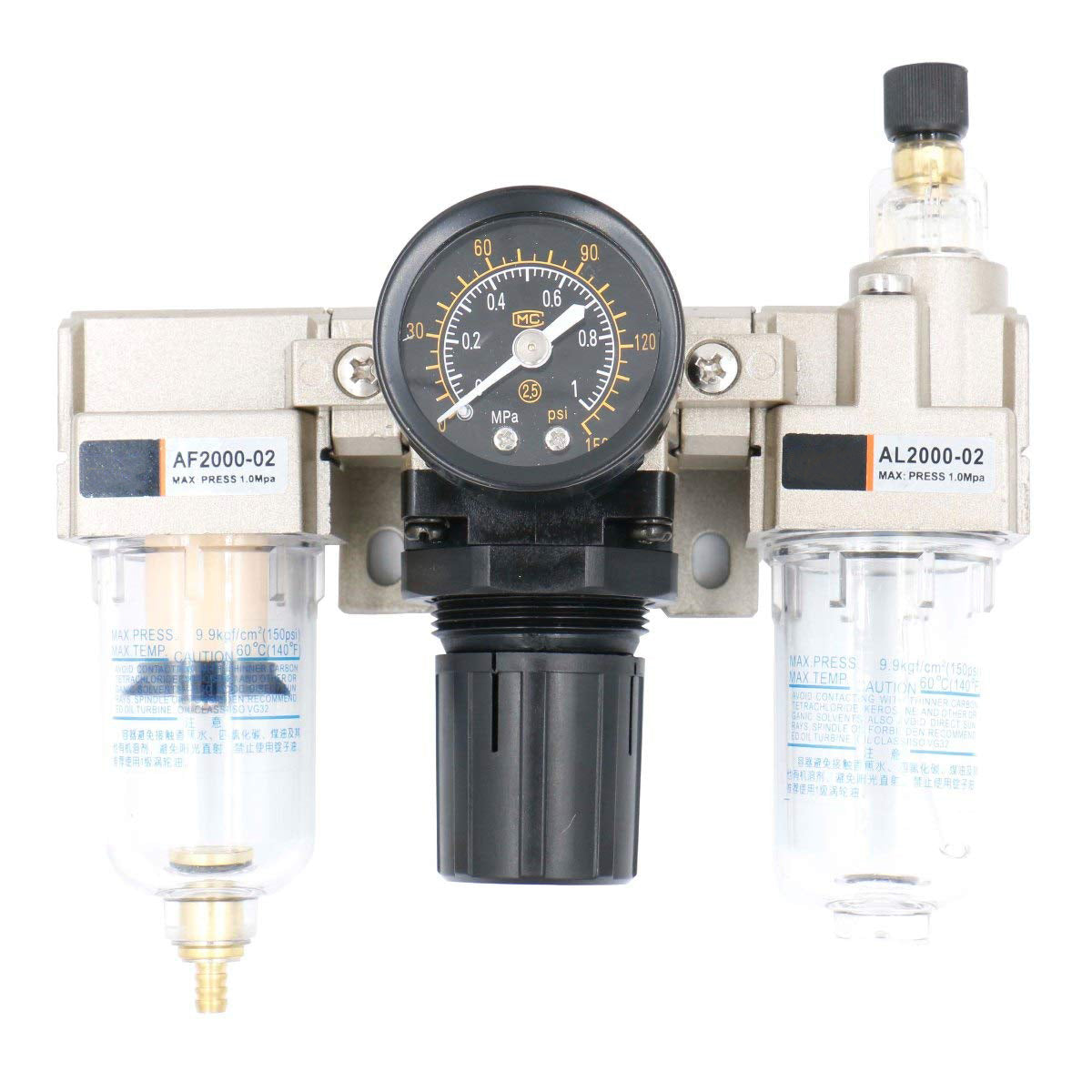 Baomain Pneumatischer Luftfilterregler AC2000-02 1/4" PT Öler mit Manometer